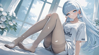 窗边蓝发休闲少女