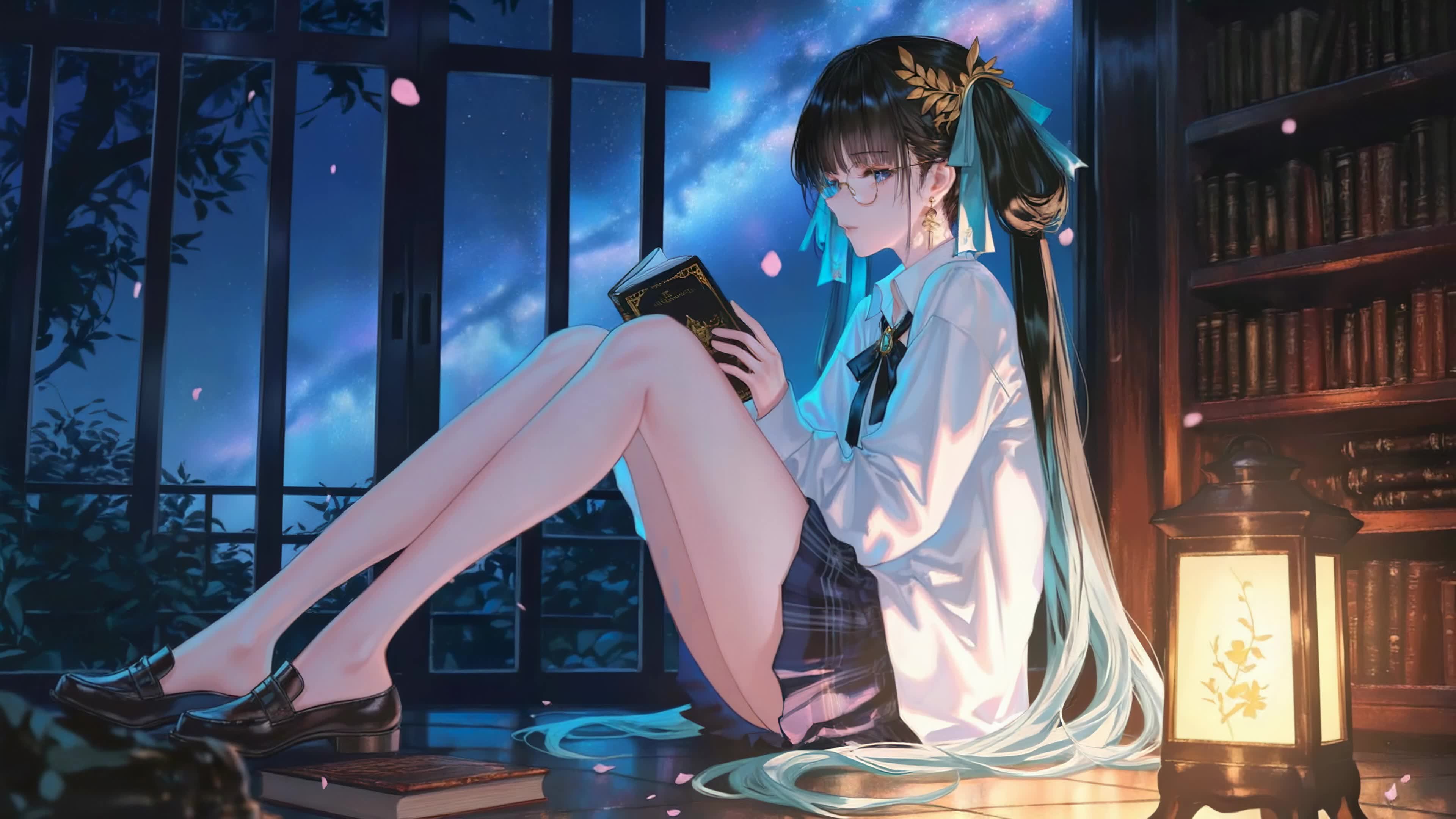 静夜读书少女