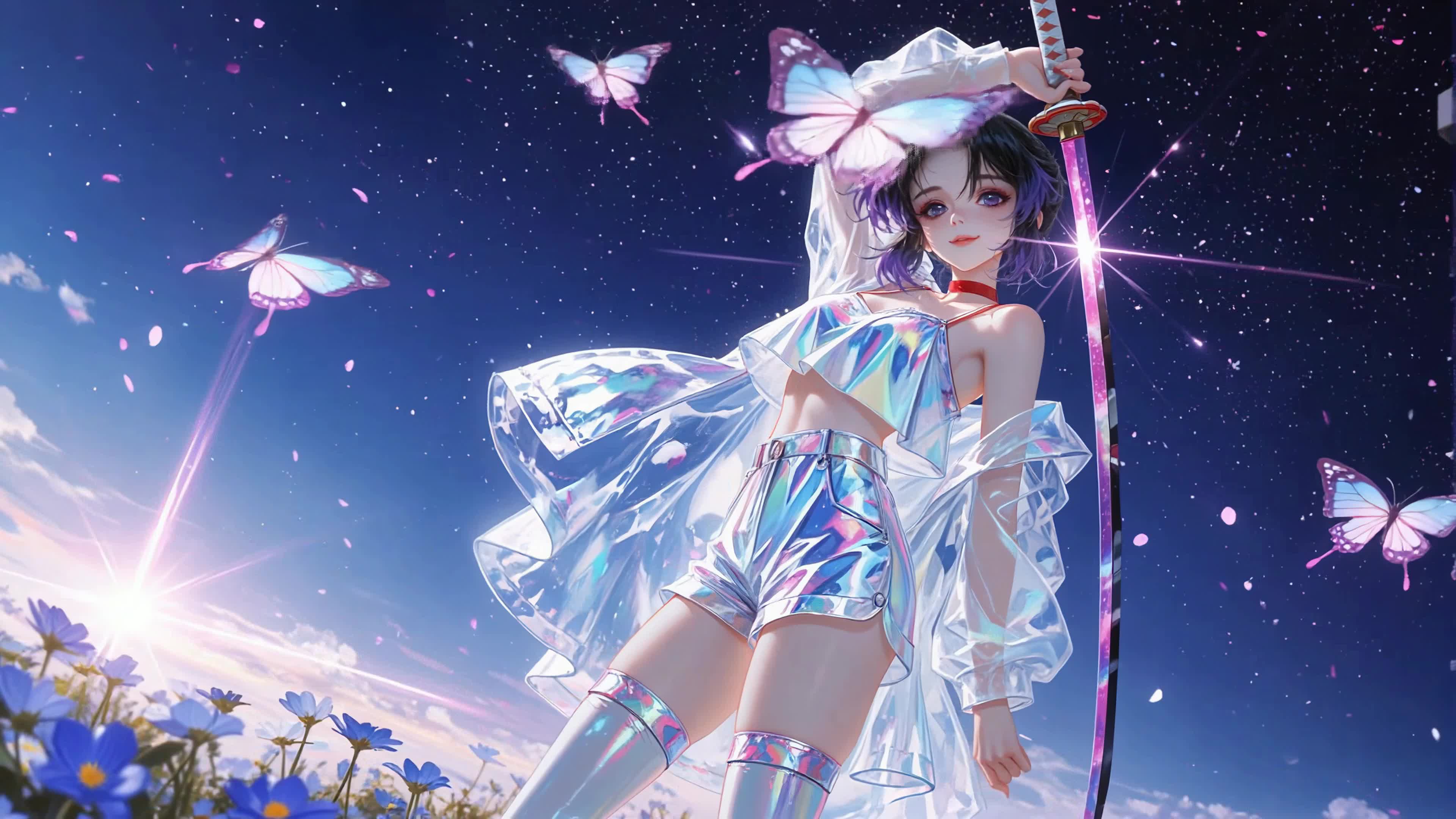 蝶舞星空持剑少女