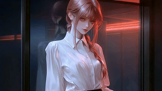 玻璃前的粉发少女