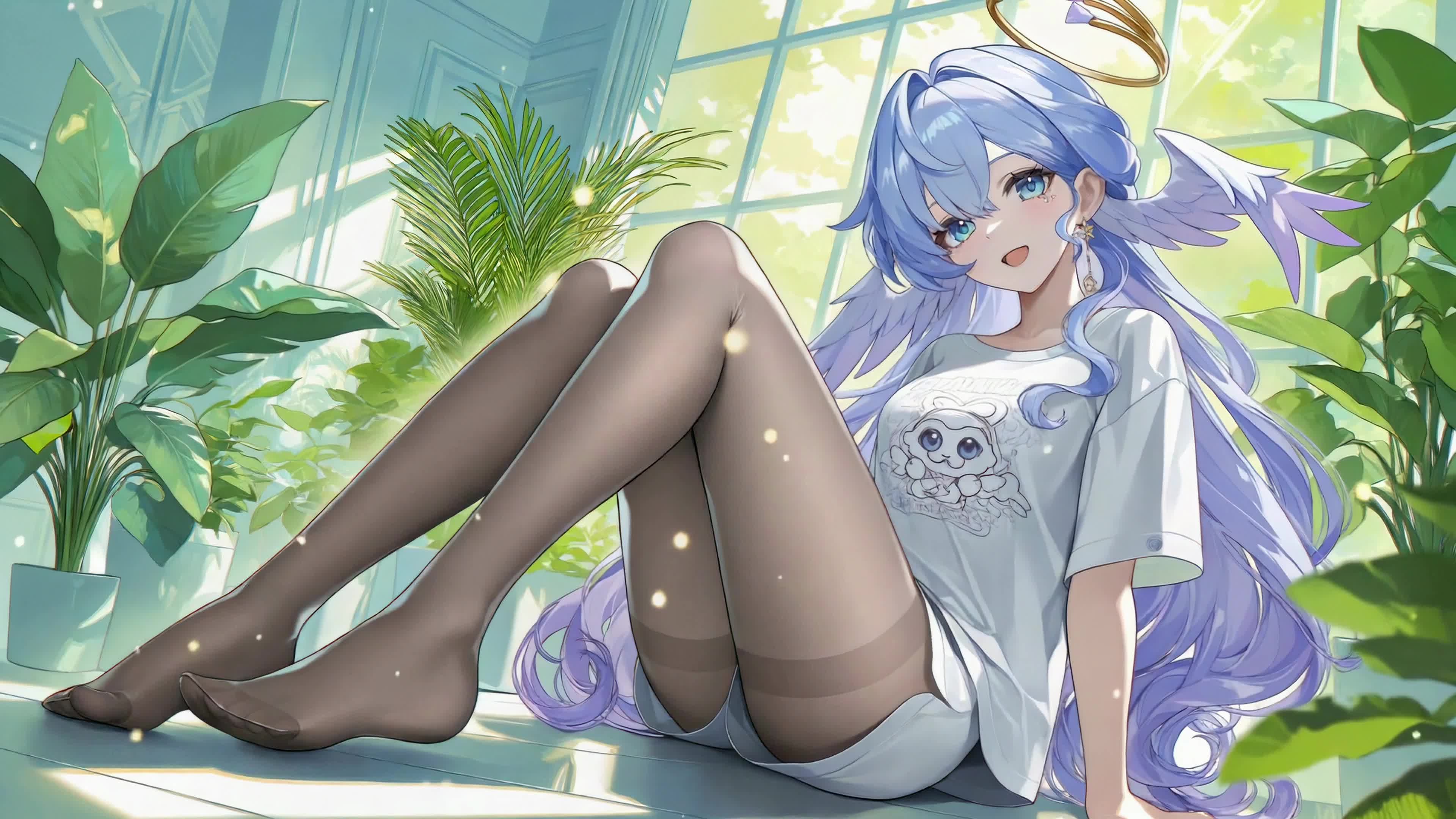 窗边清新蓝发少女