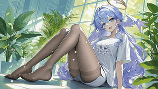 窗边清新蓝发少女
