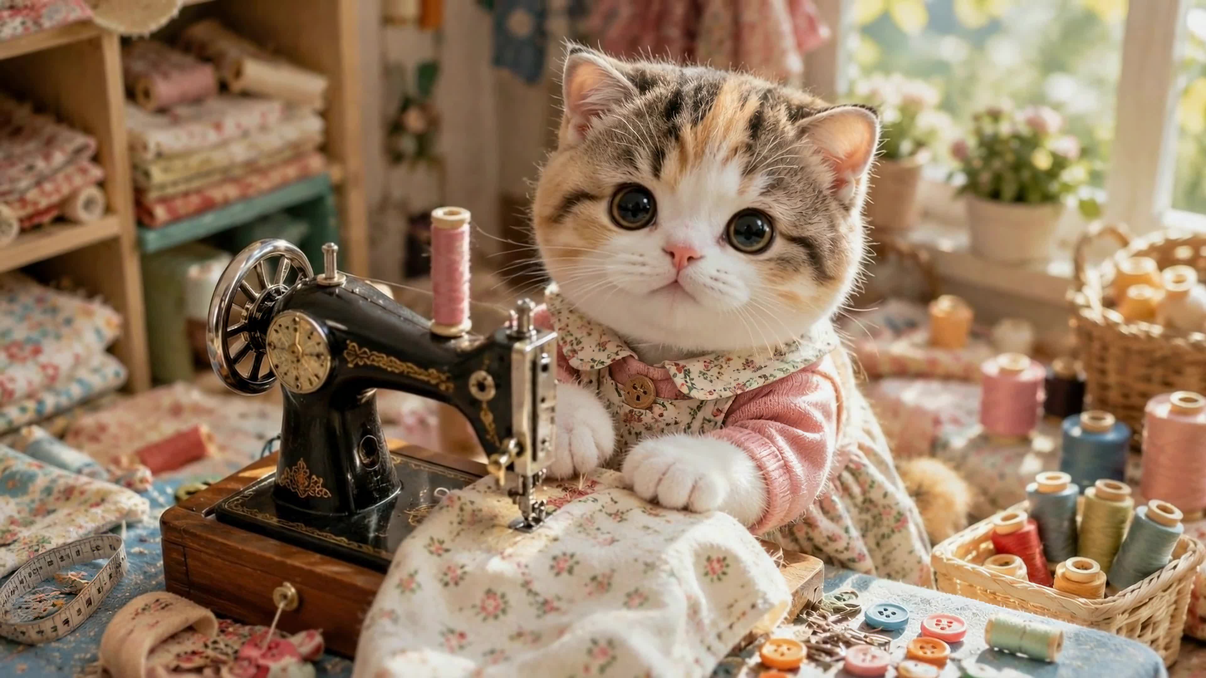 做手工的软萌小猫
