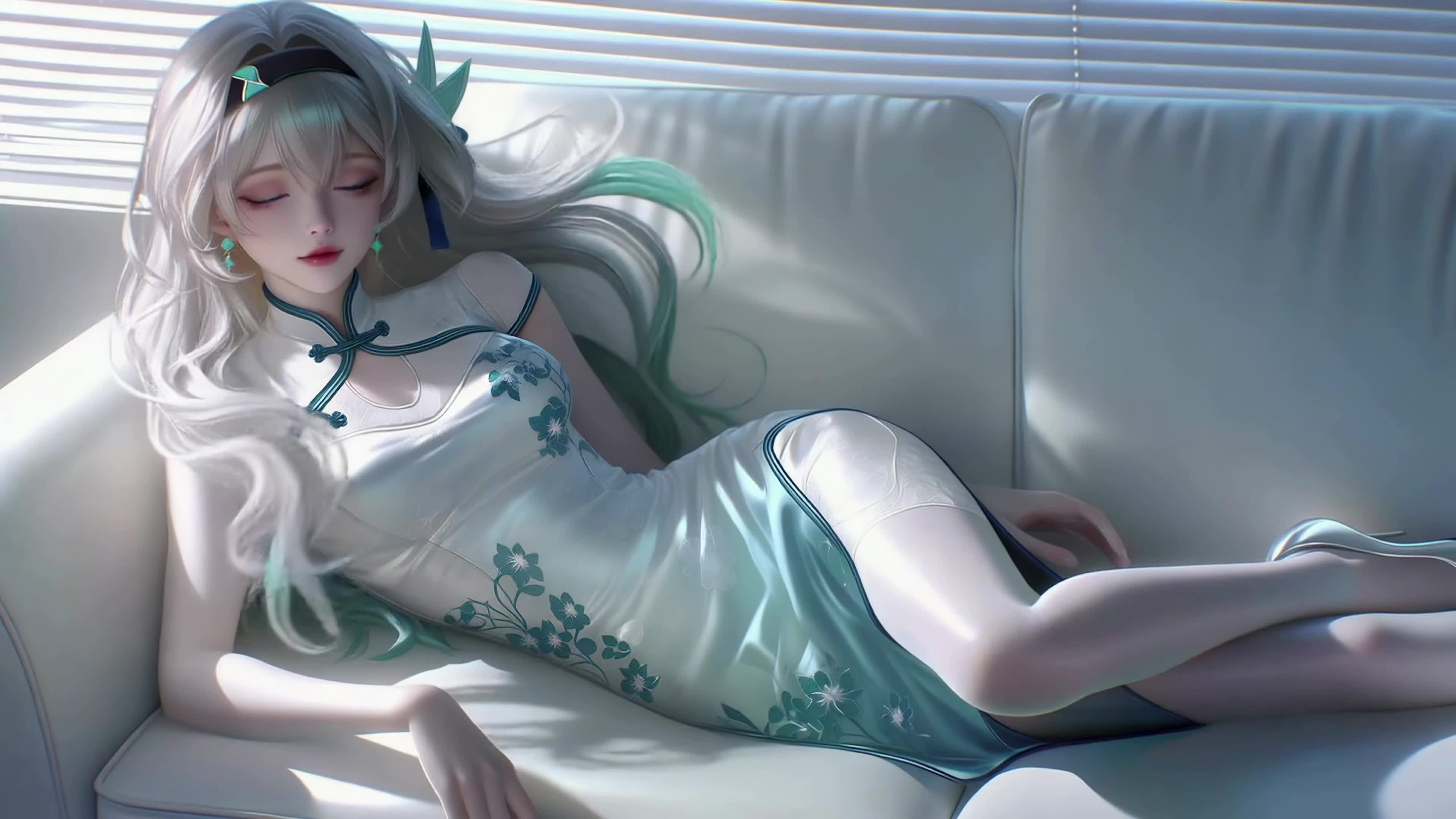慵懒斜卧的旗袍少女
