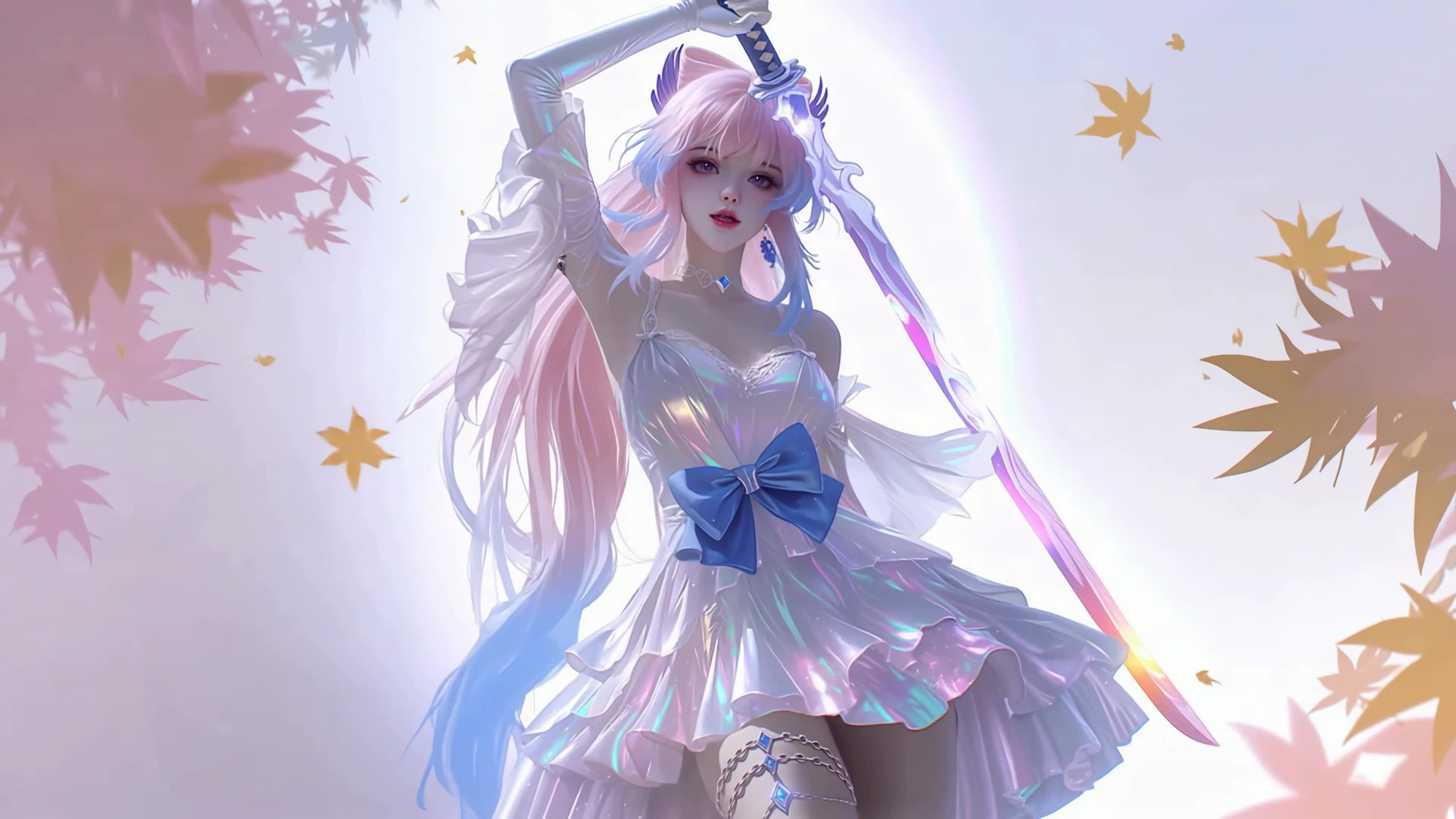 梦幻粉蓝持刀少女