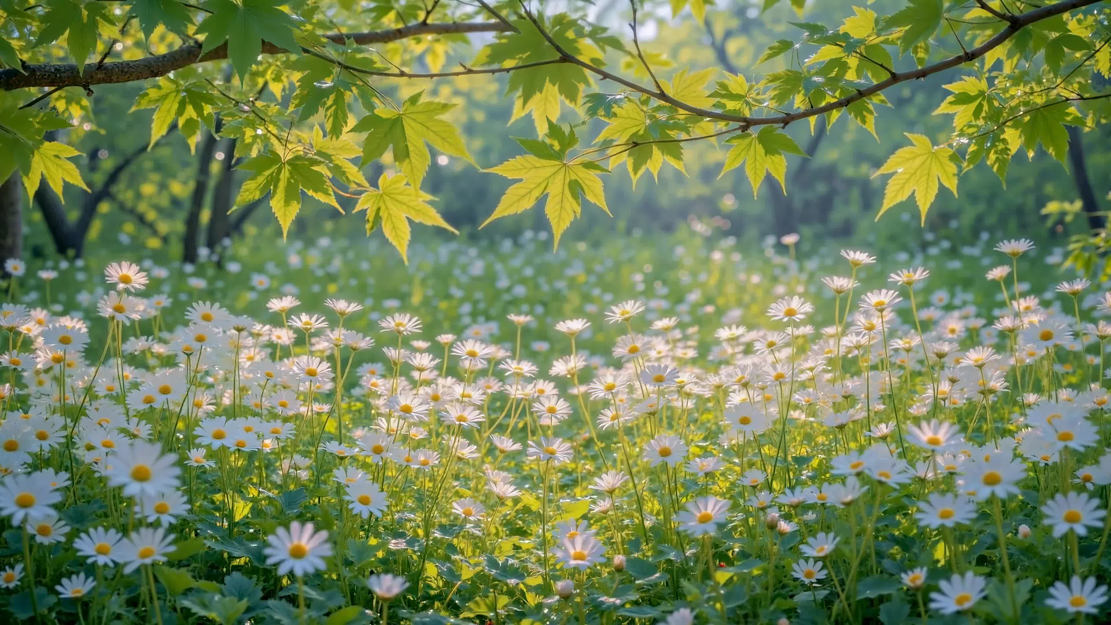 晴日林间雏菊田