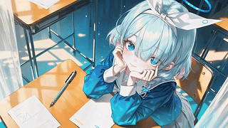 教室中的蓝发少女