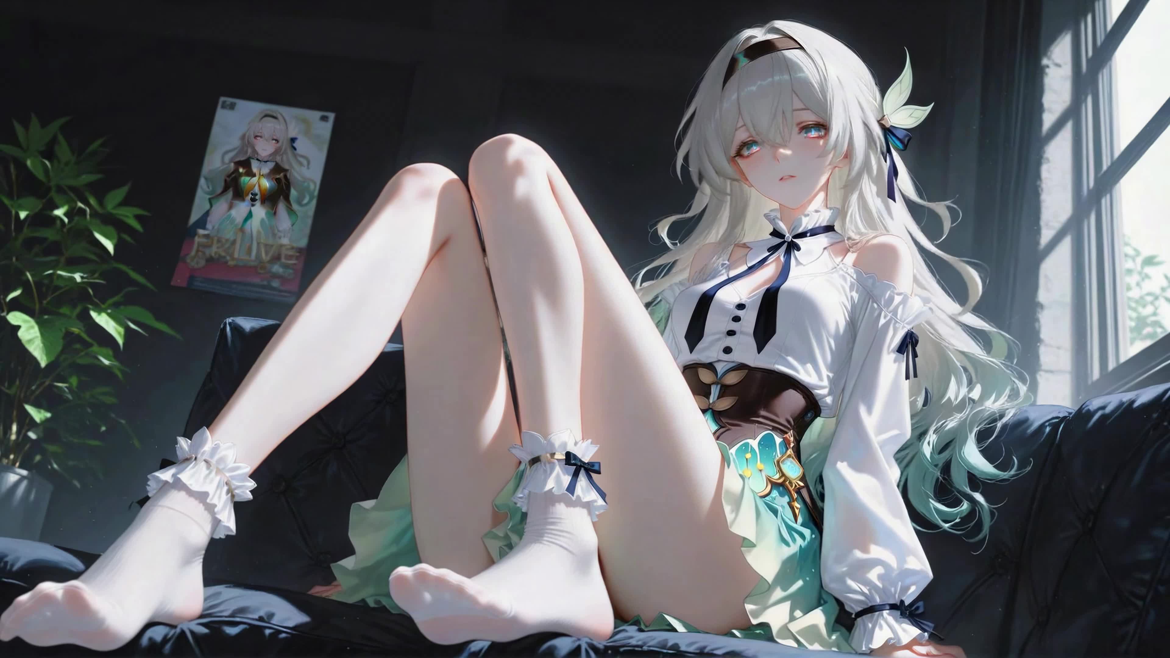 窗边银发少女流萤