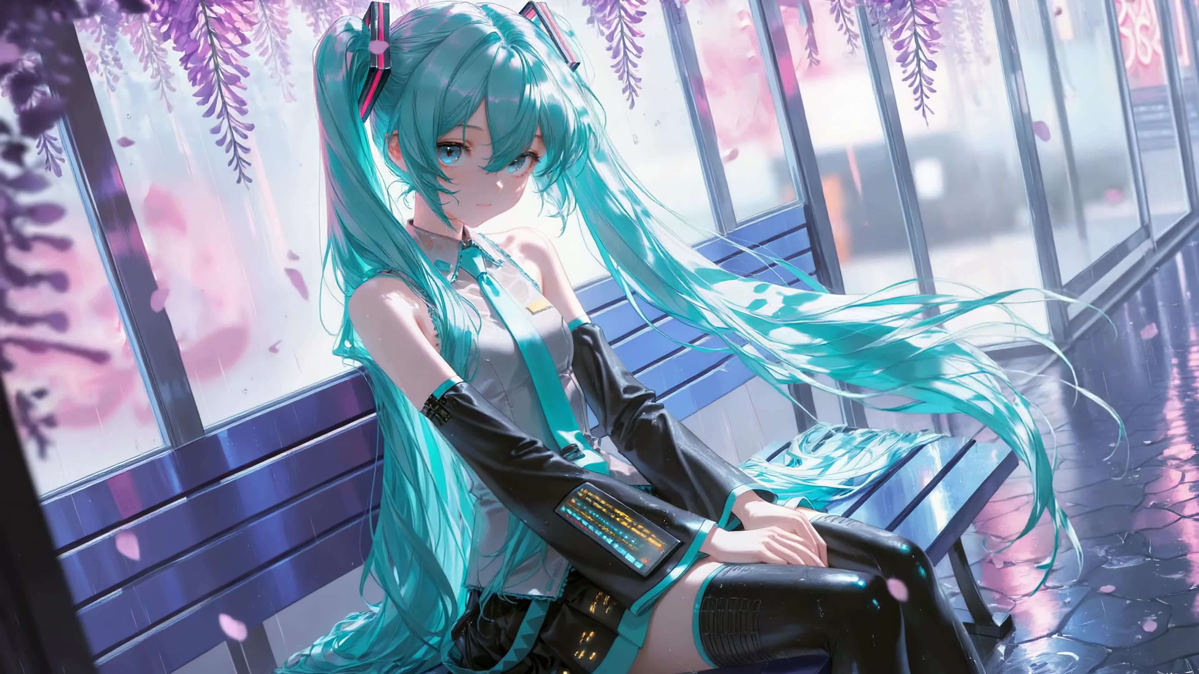 雨天车站蓝发少女初音