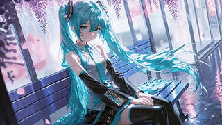 雨天车站蓝发少女初音