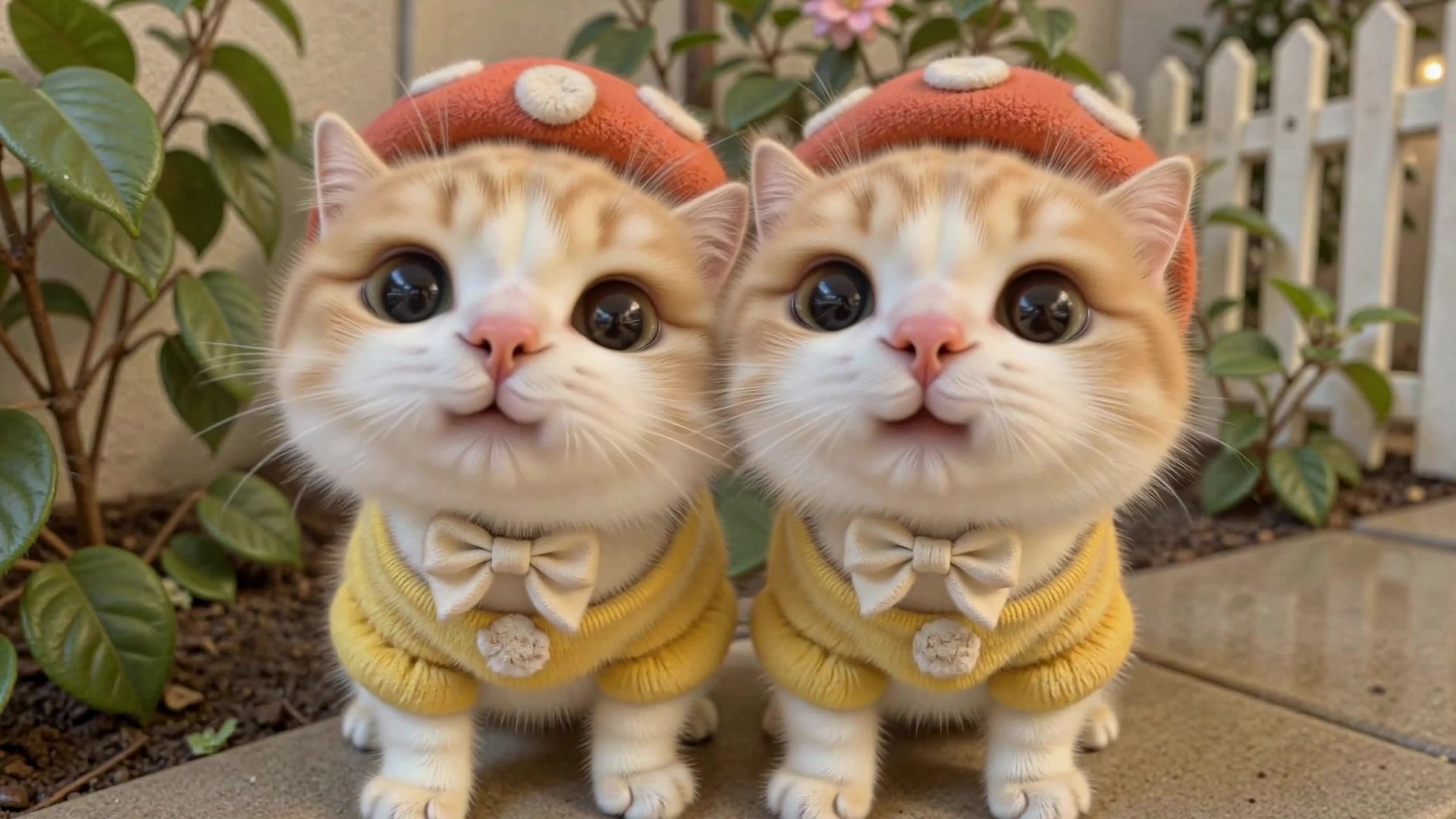 戴蘑菇帽的软萌小猫咪