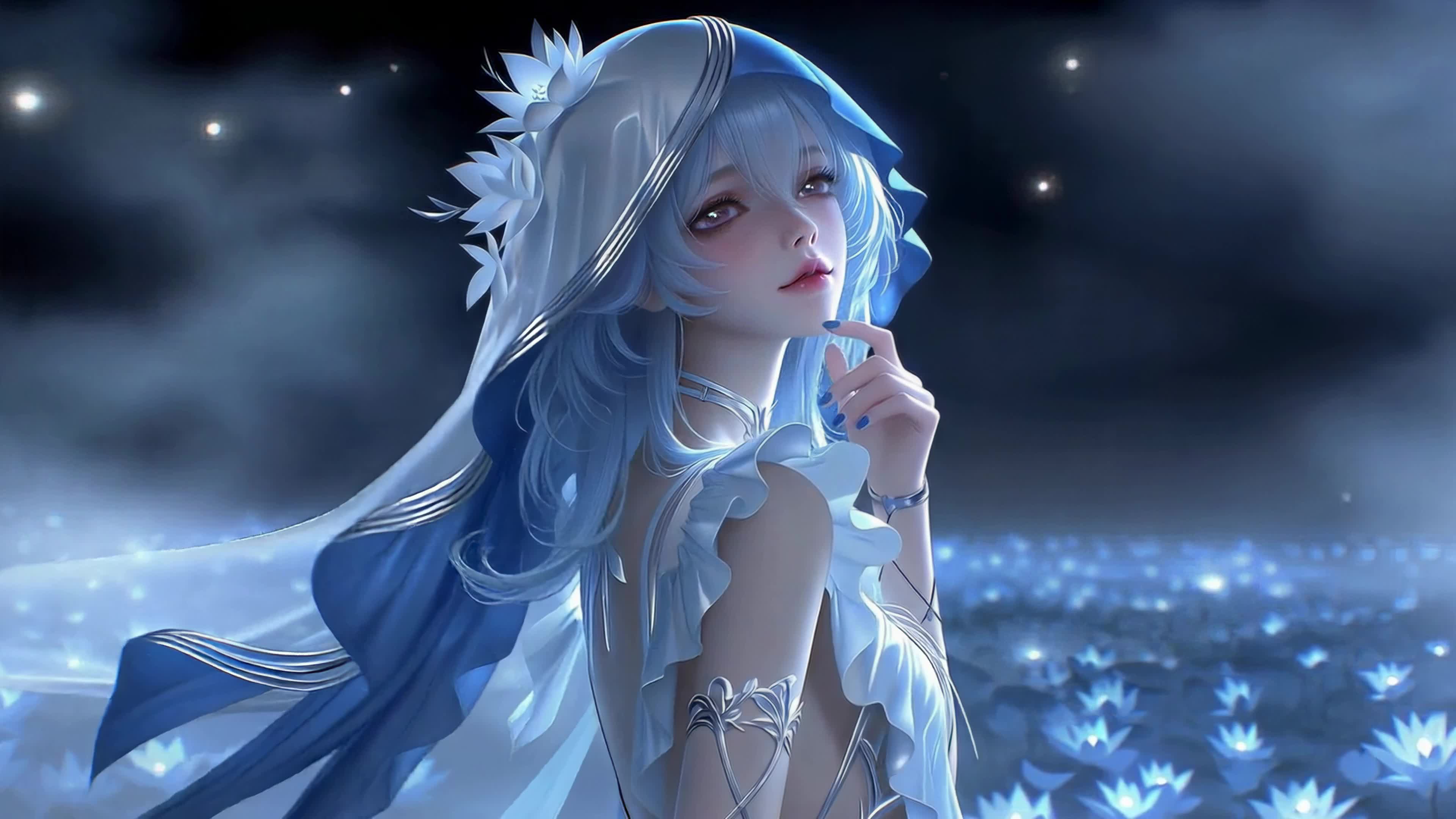 幽蓝夜境花中少女守岸人