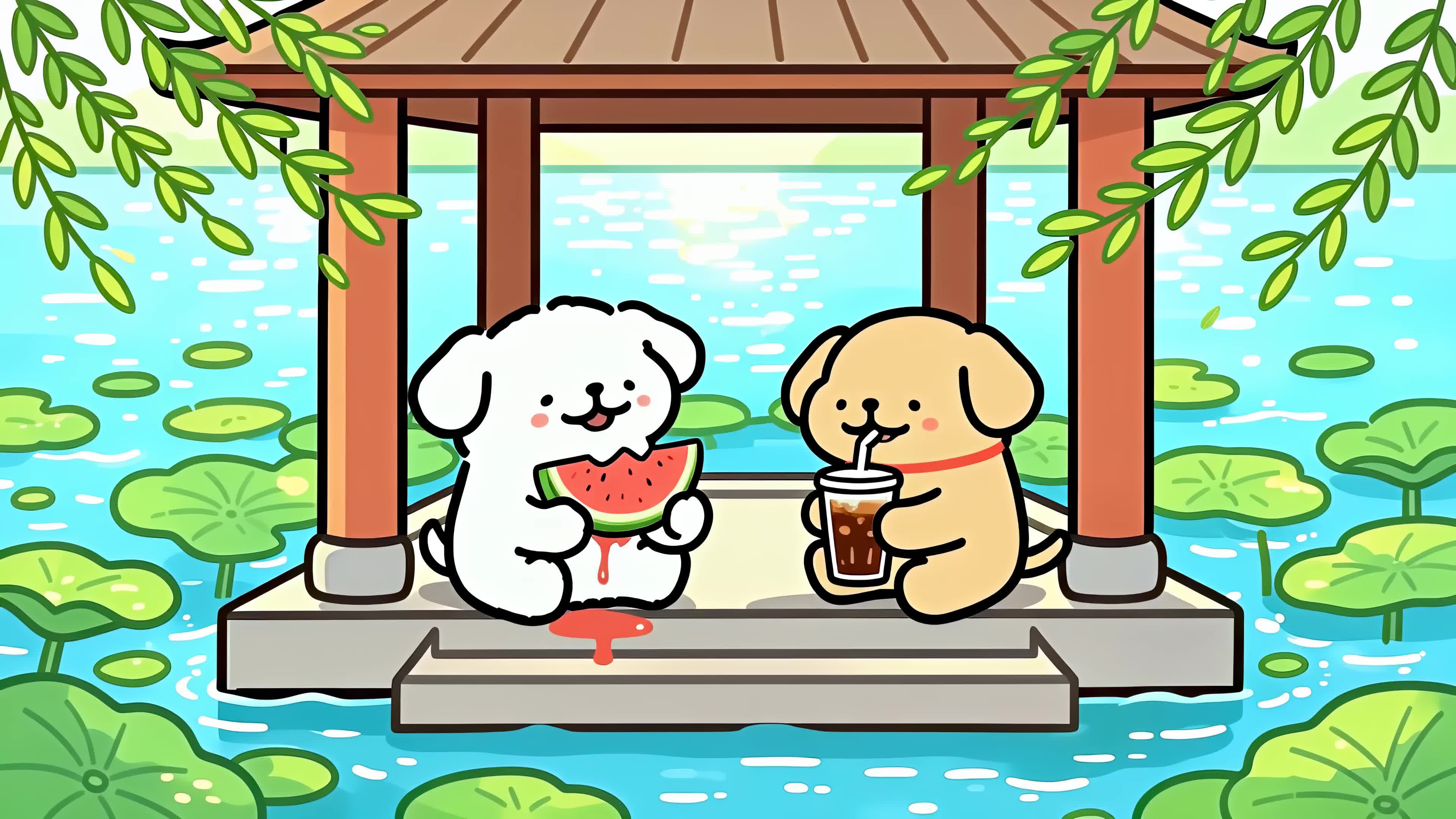 可爱线条小狗的夏日