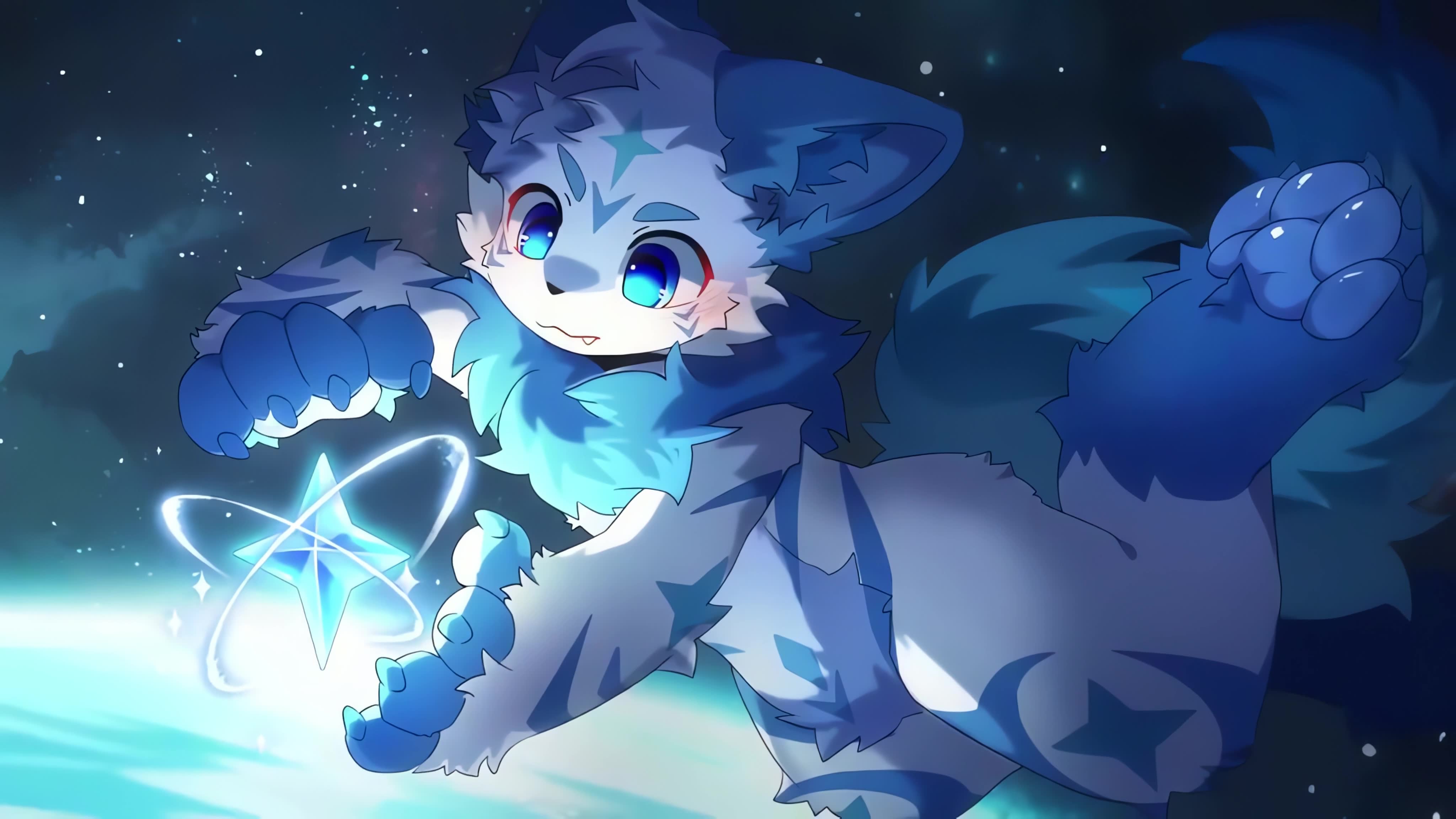 蓝色的狐狸可爱 - 4K Kemono Furry Blue Fox in Space Galaxy
