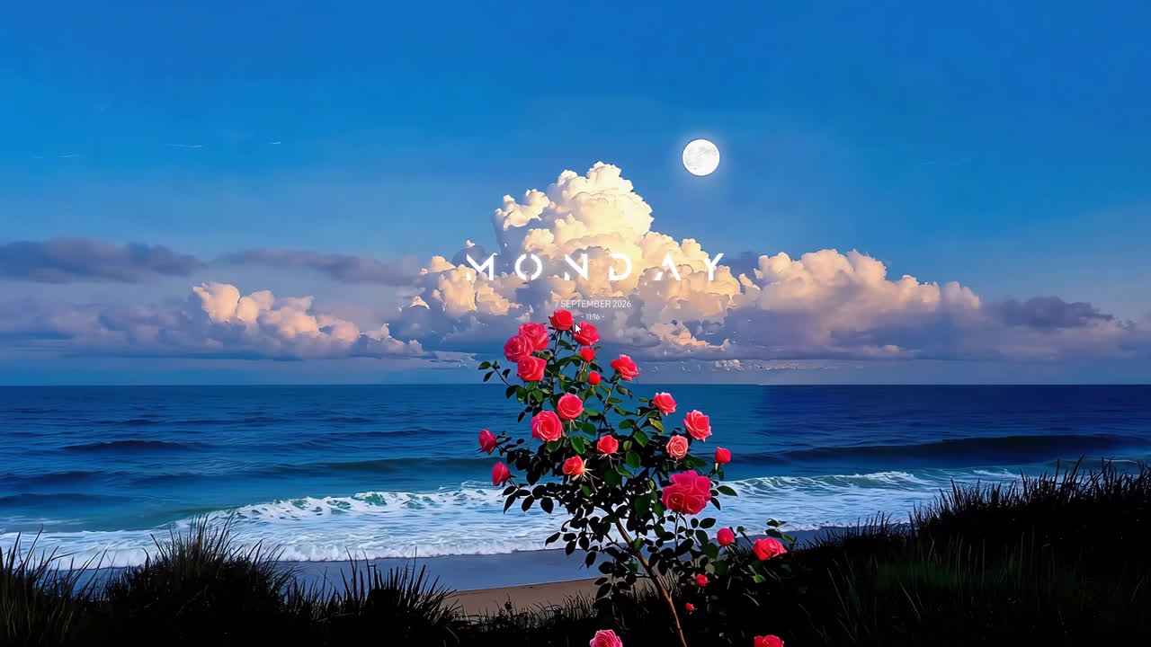 月夜海边玫瑰花