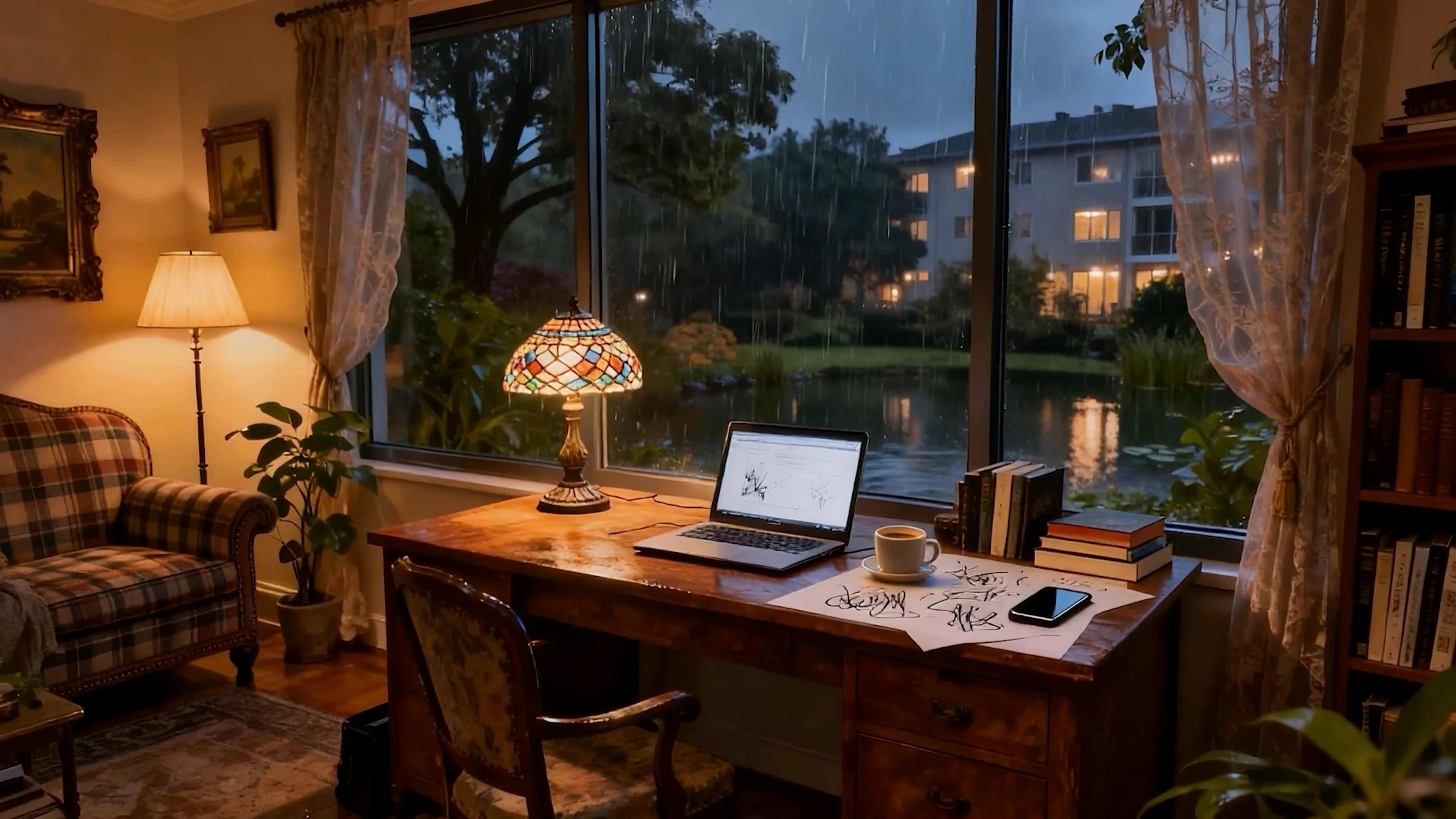 窗外雨天夜景