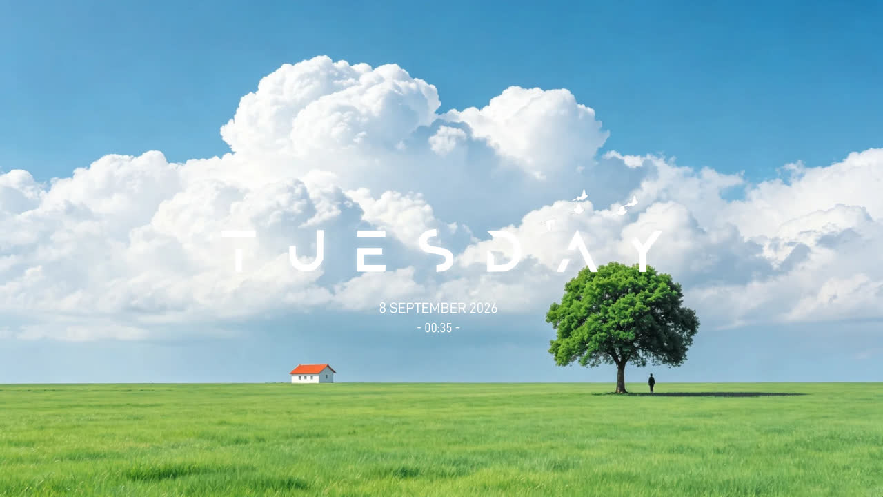 天空草坪红房子