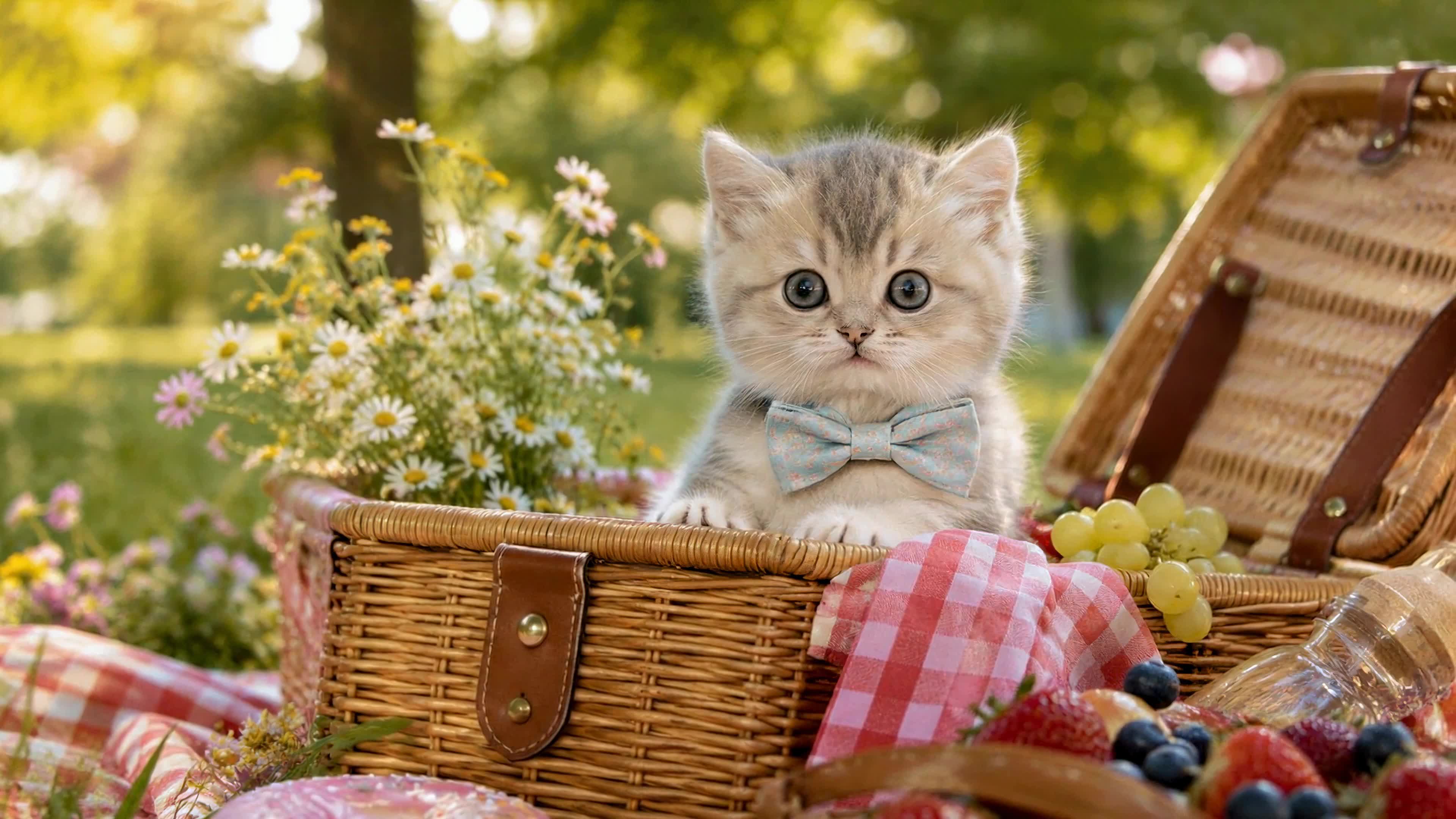 野餐篮里的软萌小猫