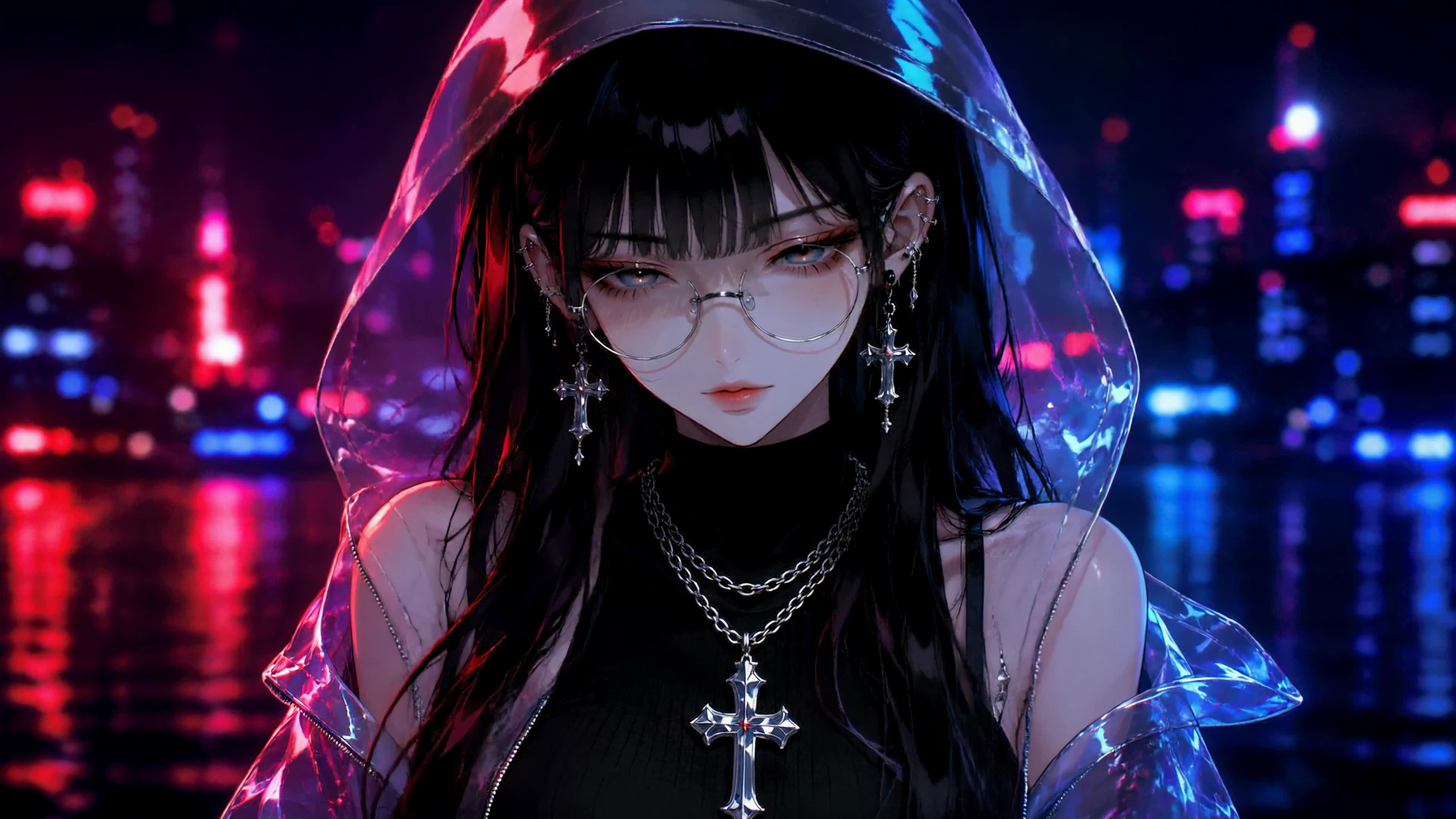 霓虹夜城冷艳少女