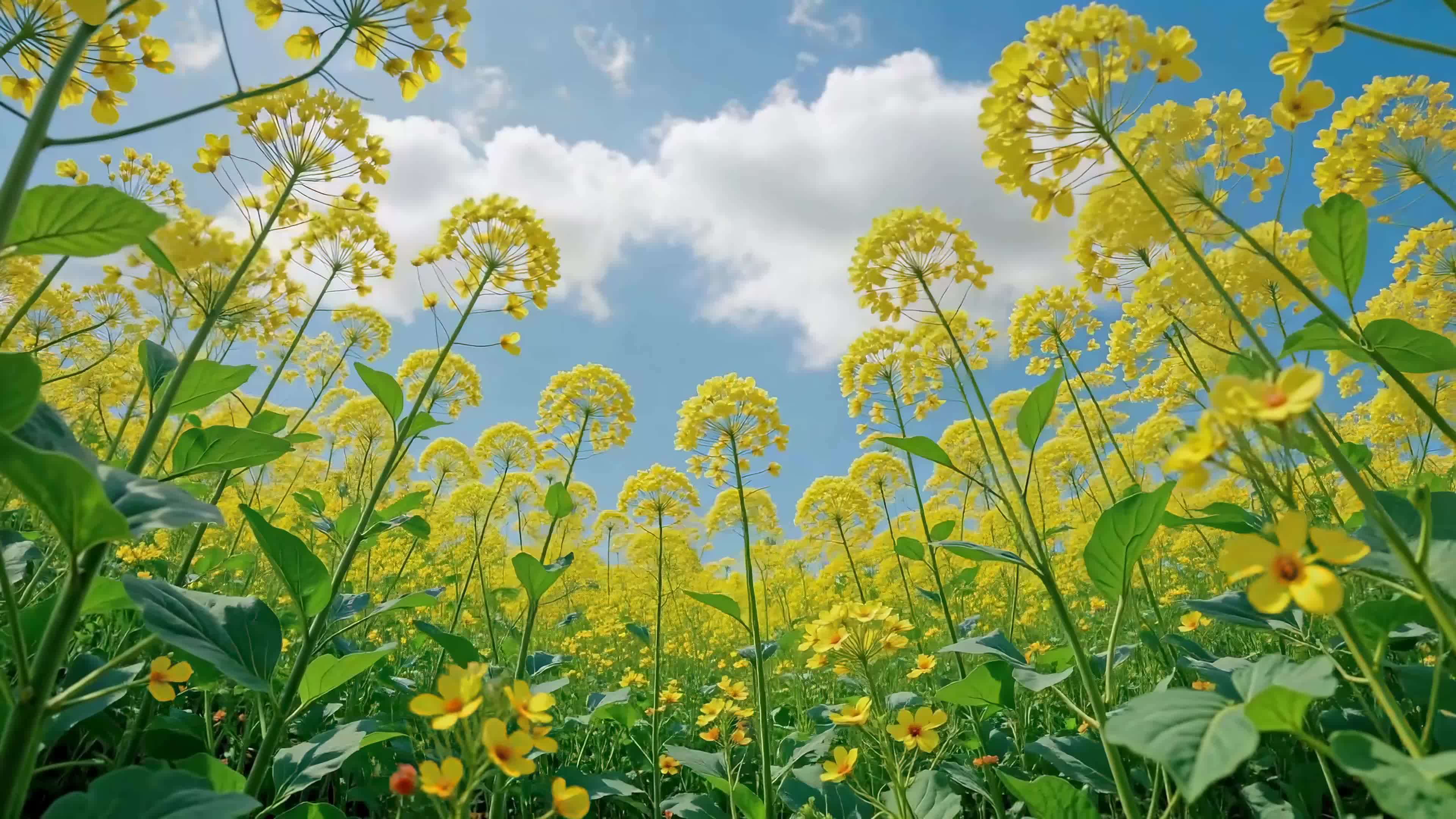 晴空下的金黄花田