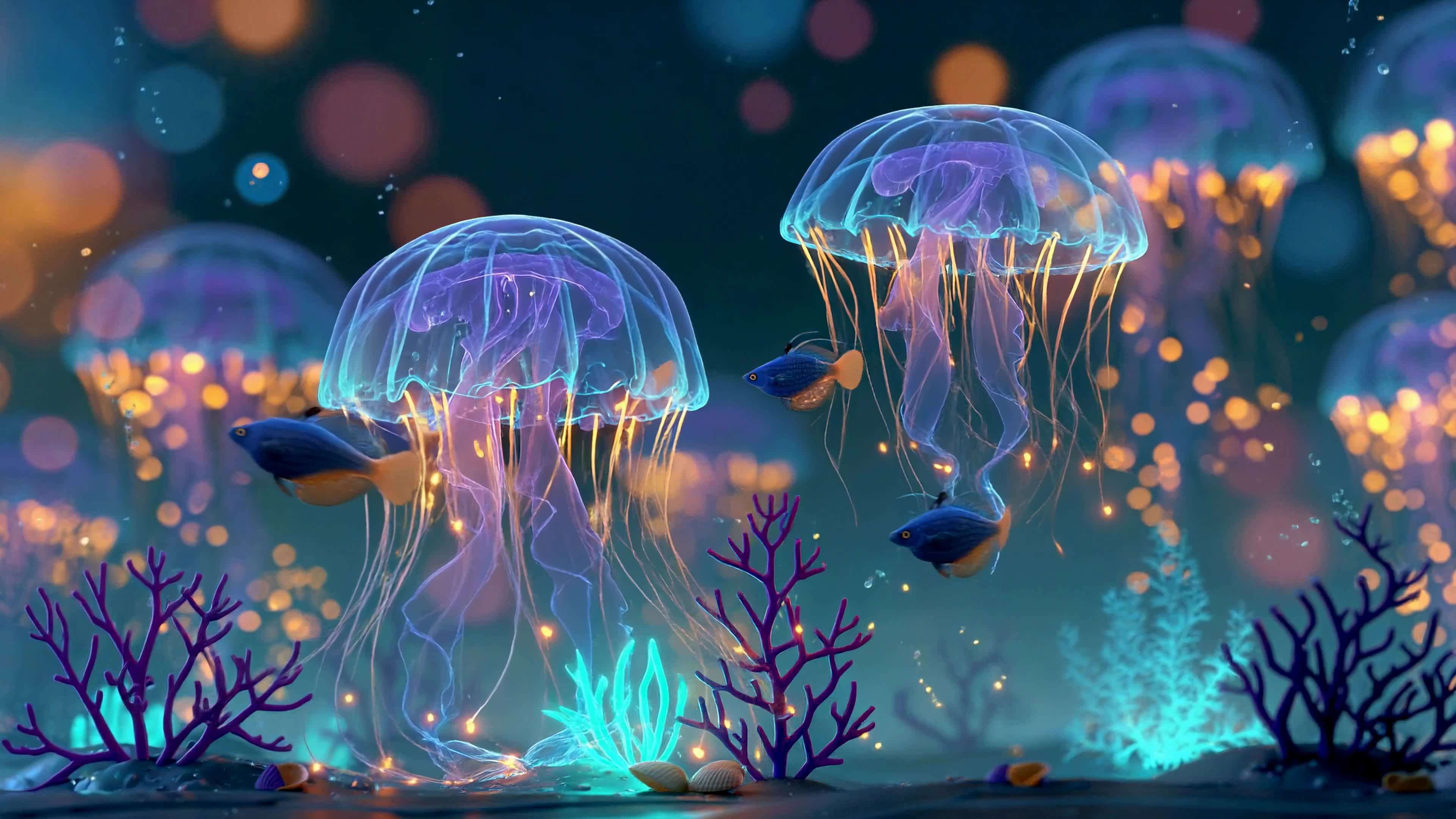 梦幻发光深海水母
