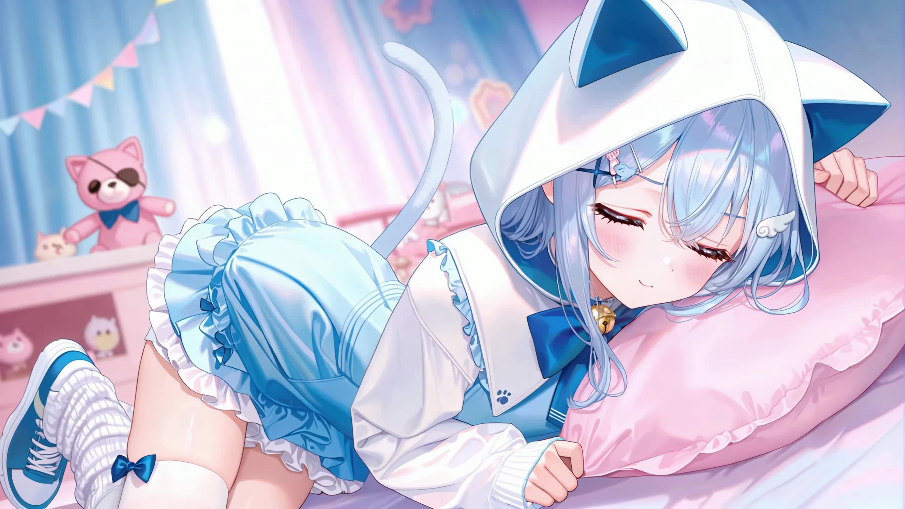 软萌卧室猫耳少女