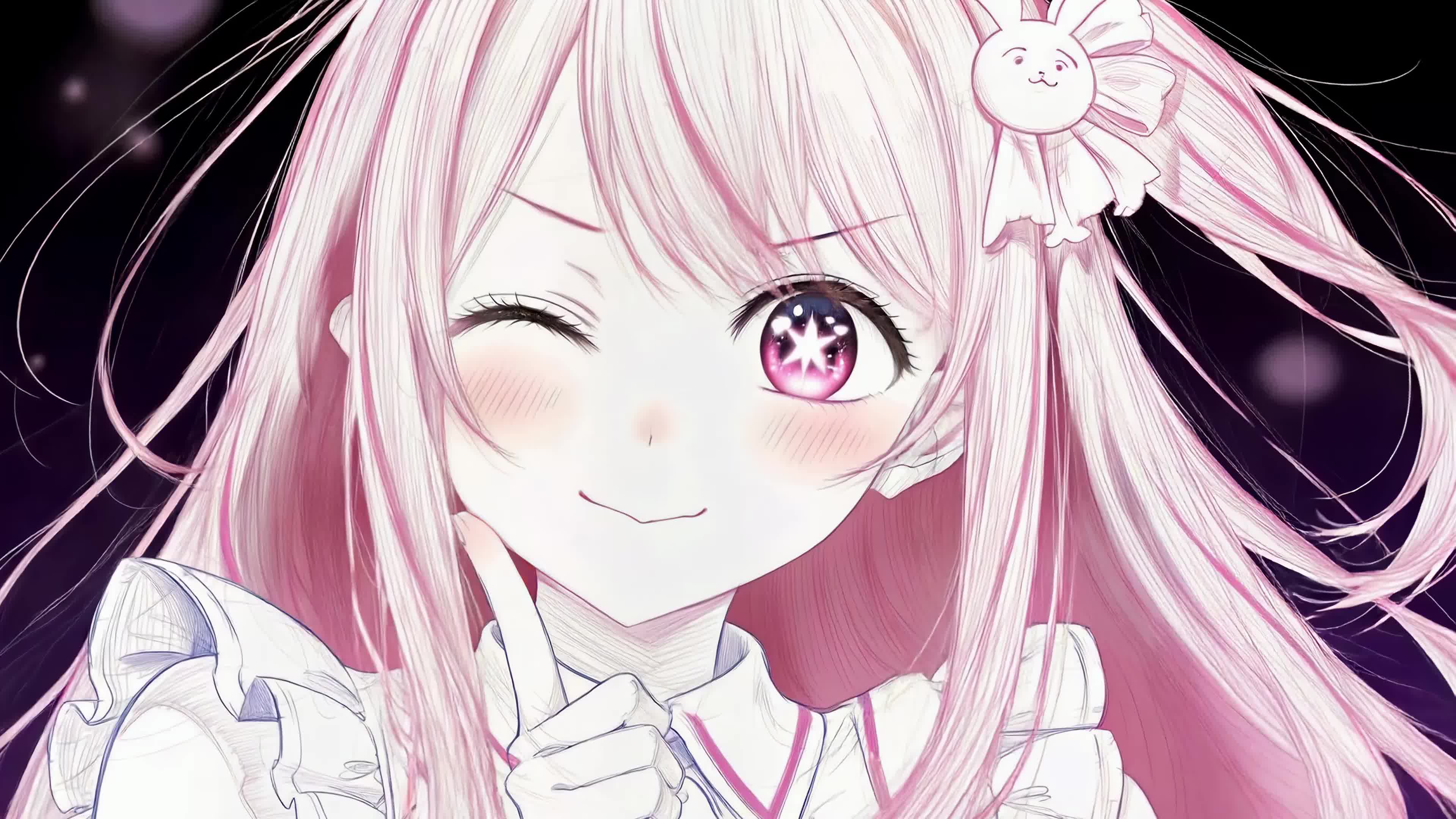粉发俏皮眨眼少女