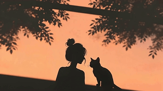 影子里的女孩和猫
