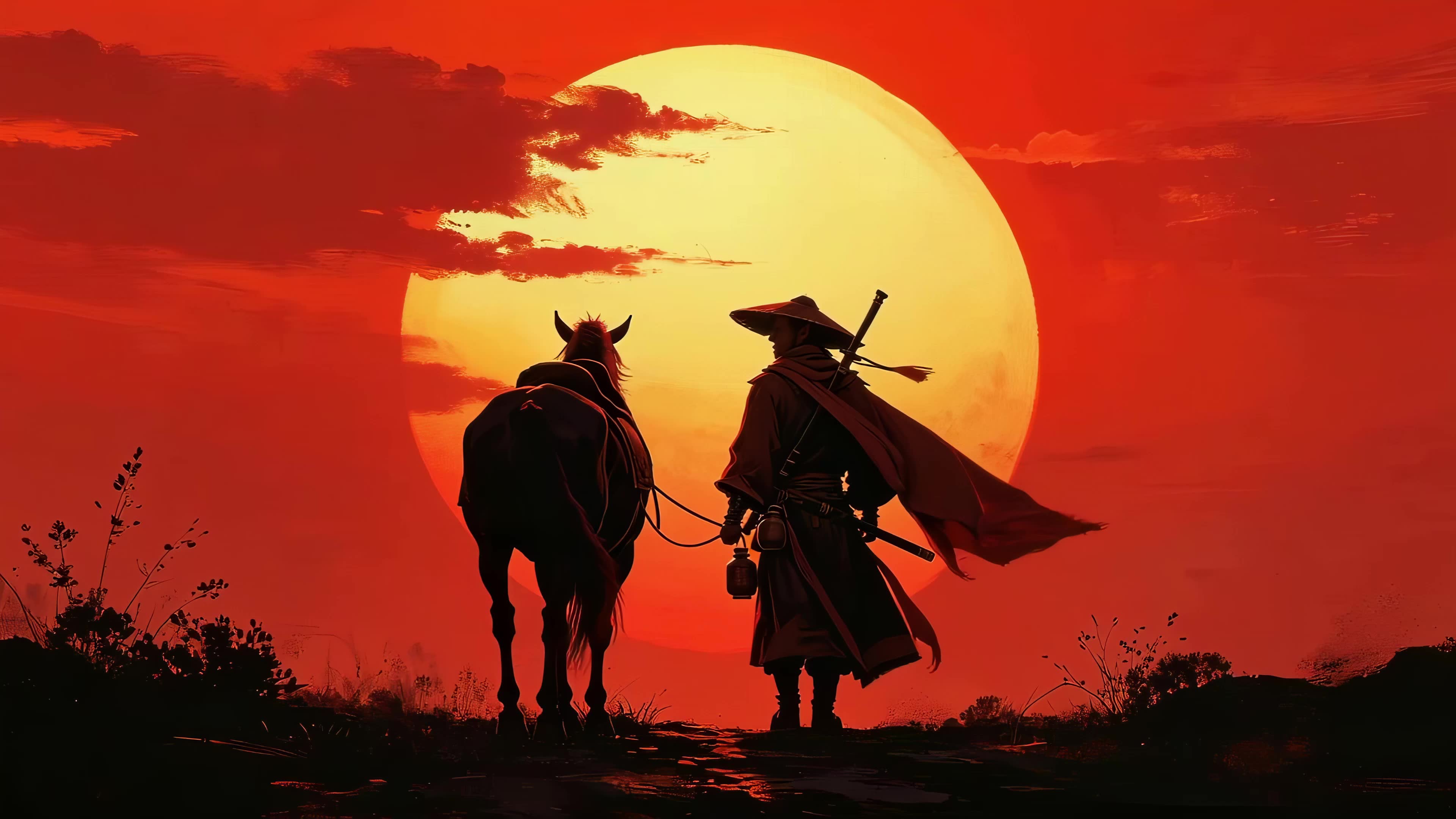 夕阳下的赶路人
