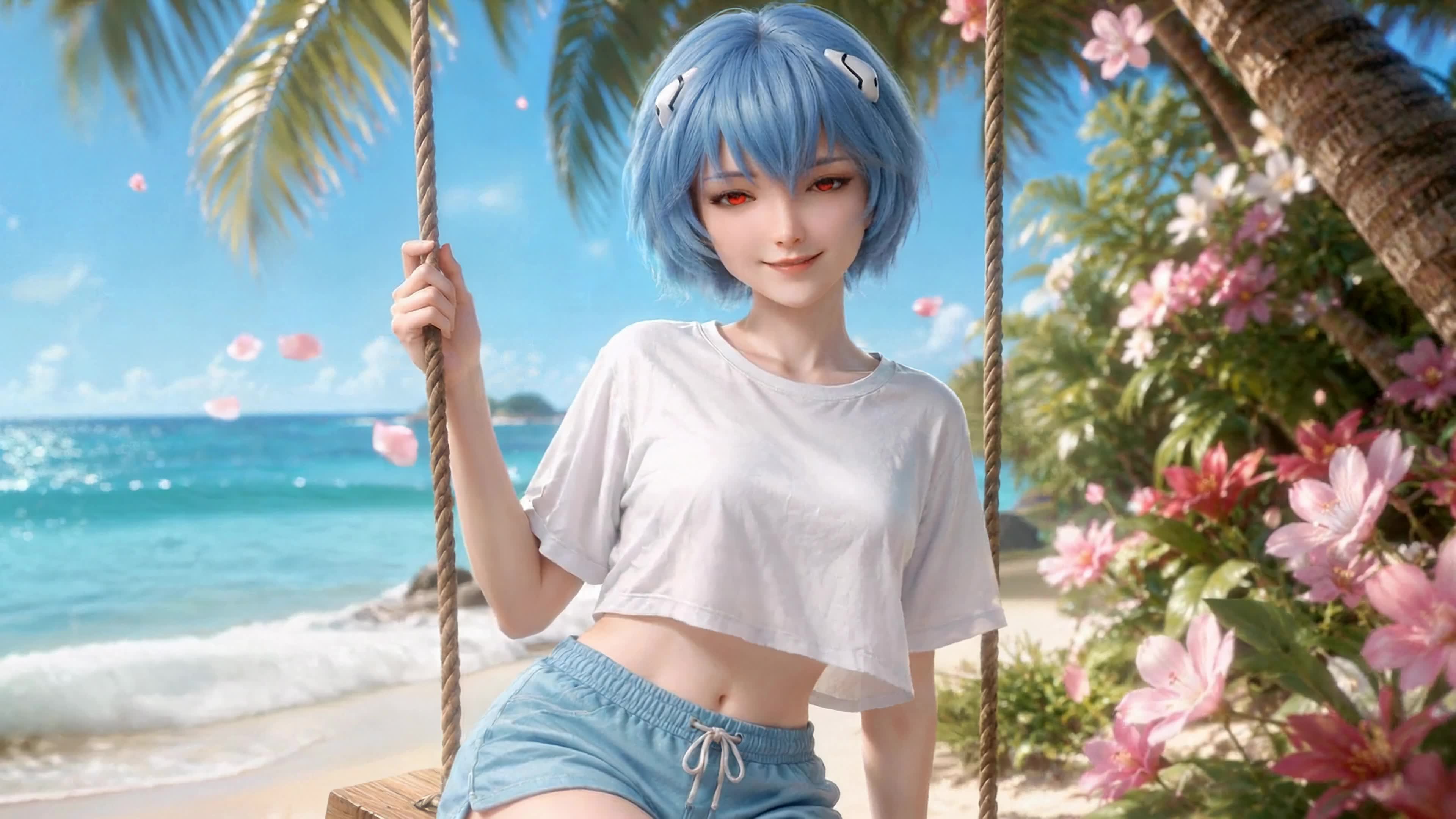 海边秋千蓝发少女