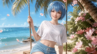 海边秋千蓝发少女