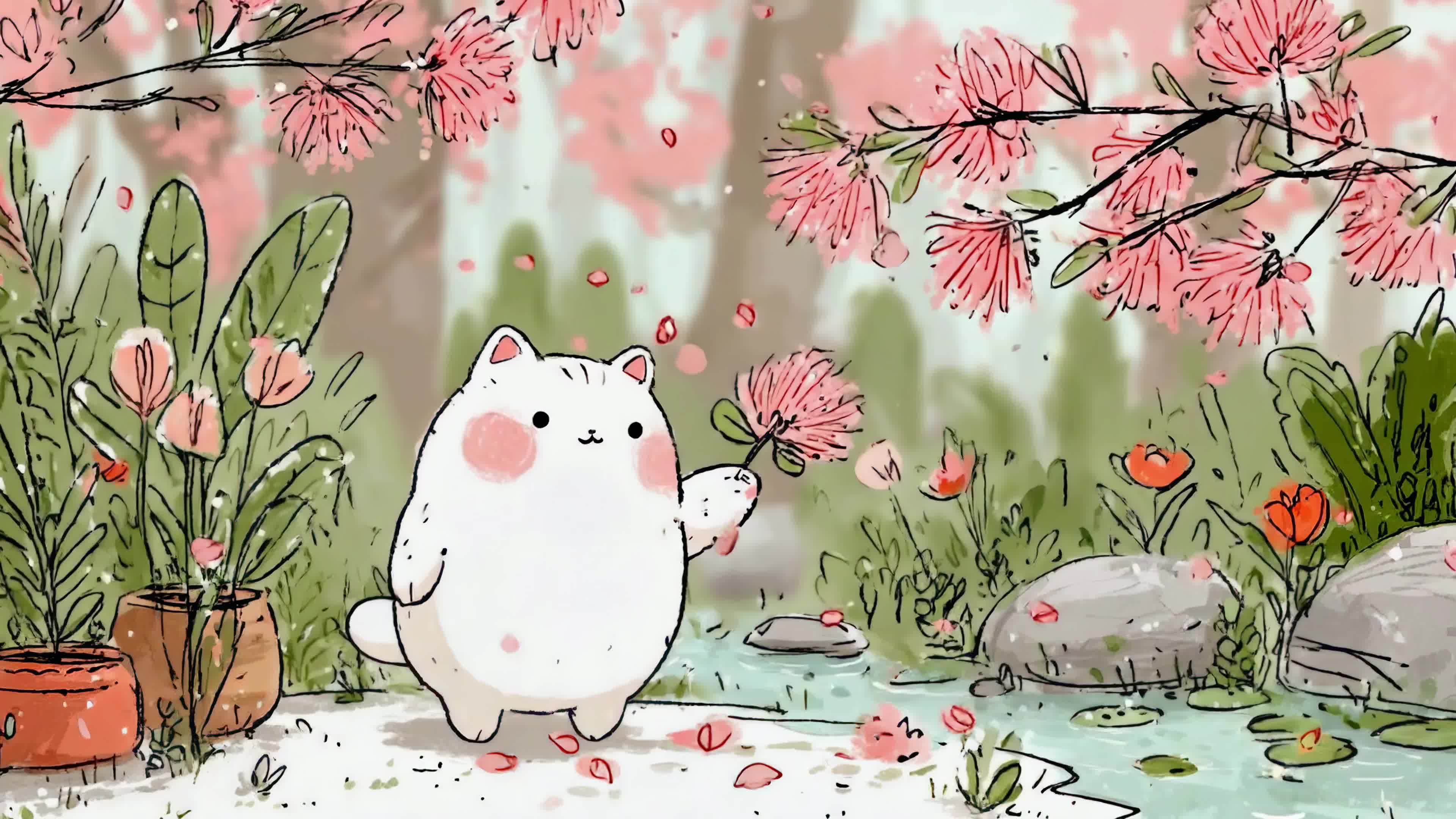 春日花间小白猫