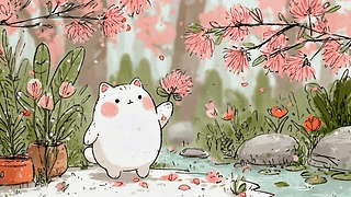 春日花间小白猫