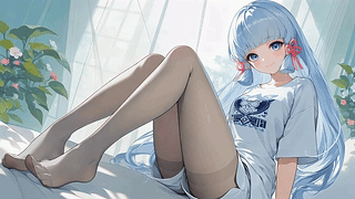 窗边慵懒蓝发少女