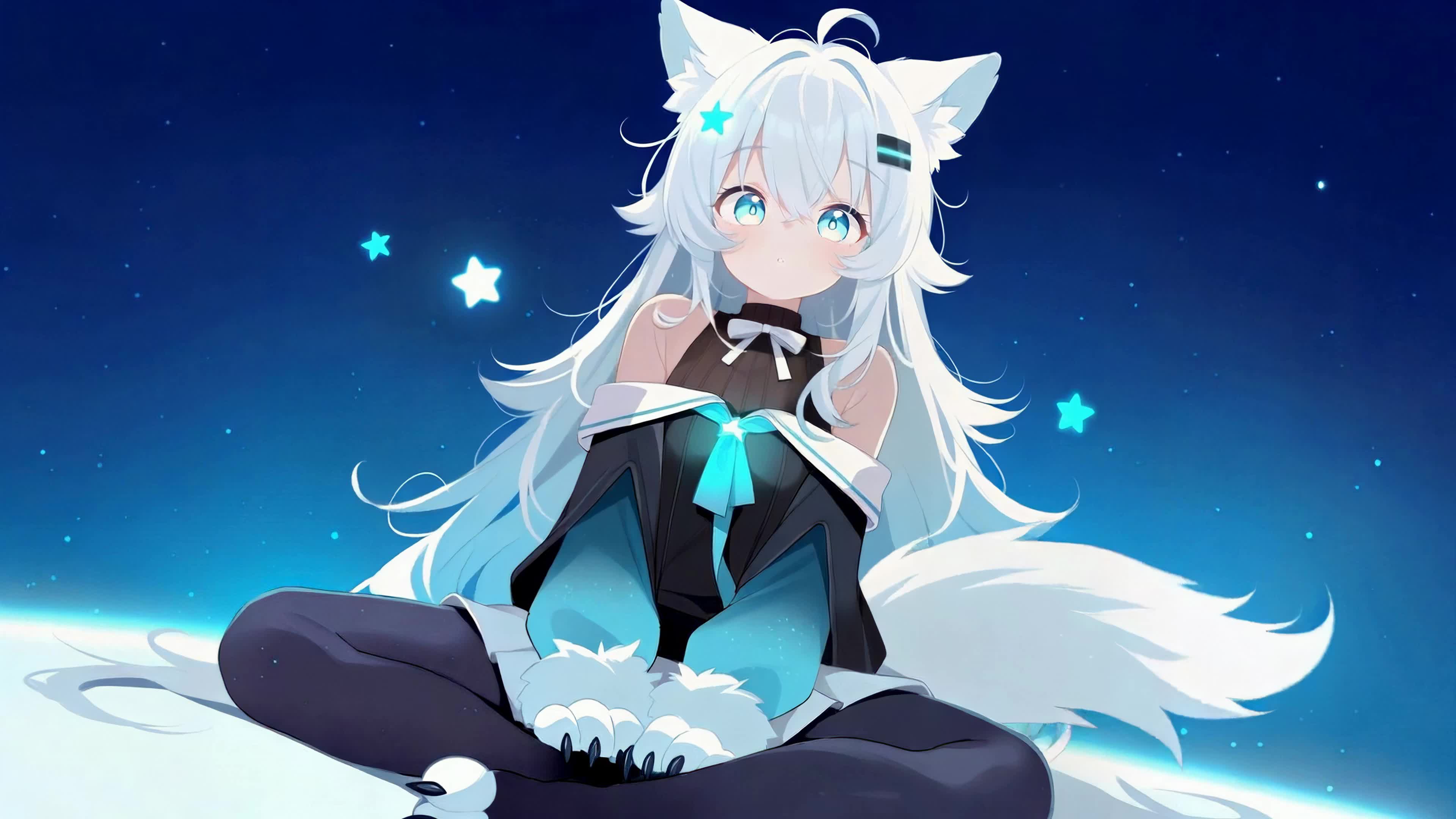 星空下的狐耳少女