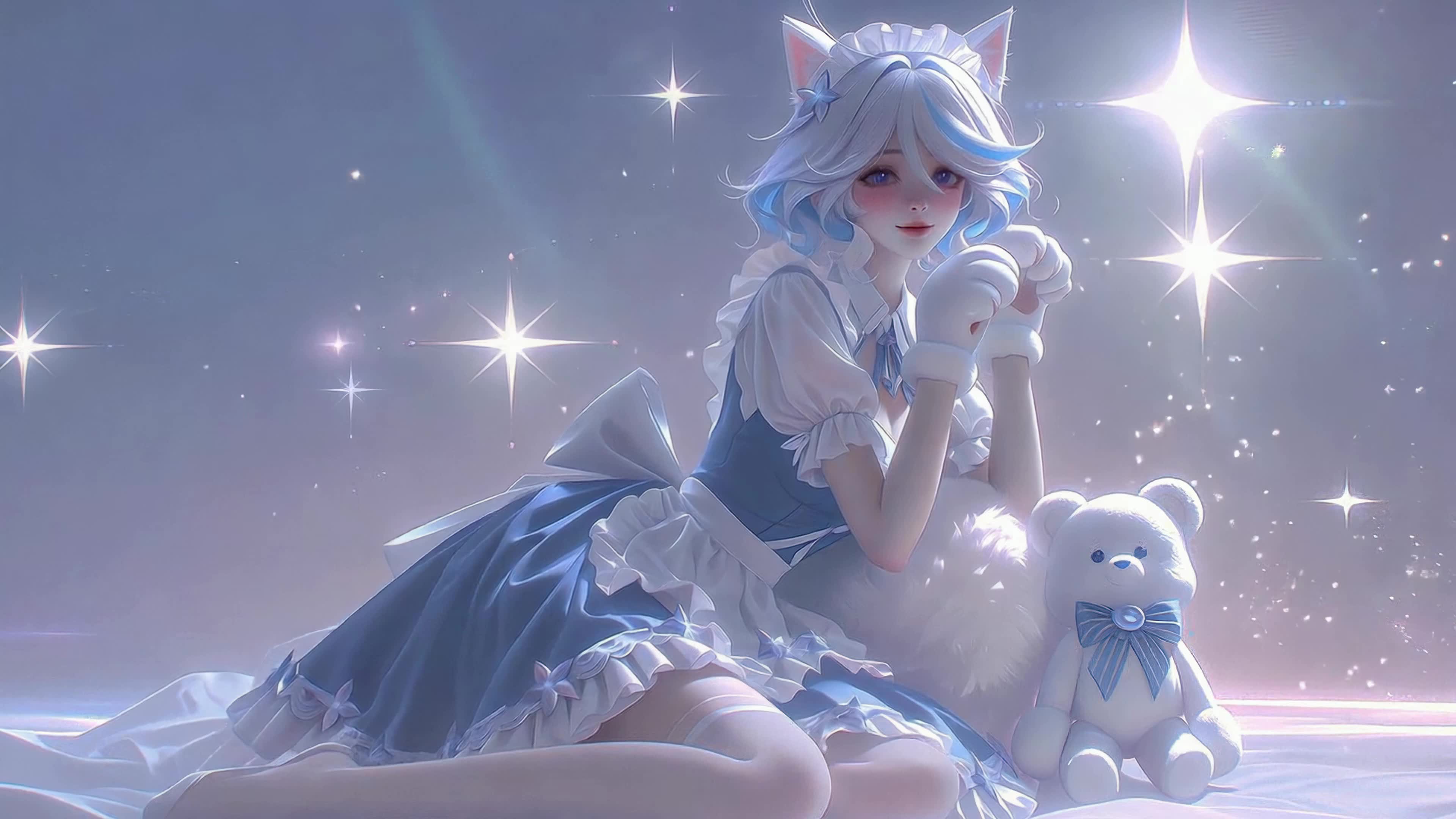 梦幻蓝白猫耳少女