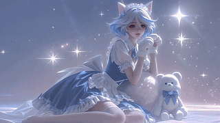 梦幻蓝白猫耳少女