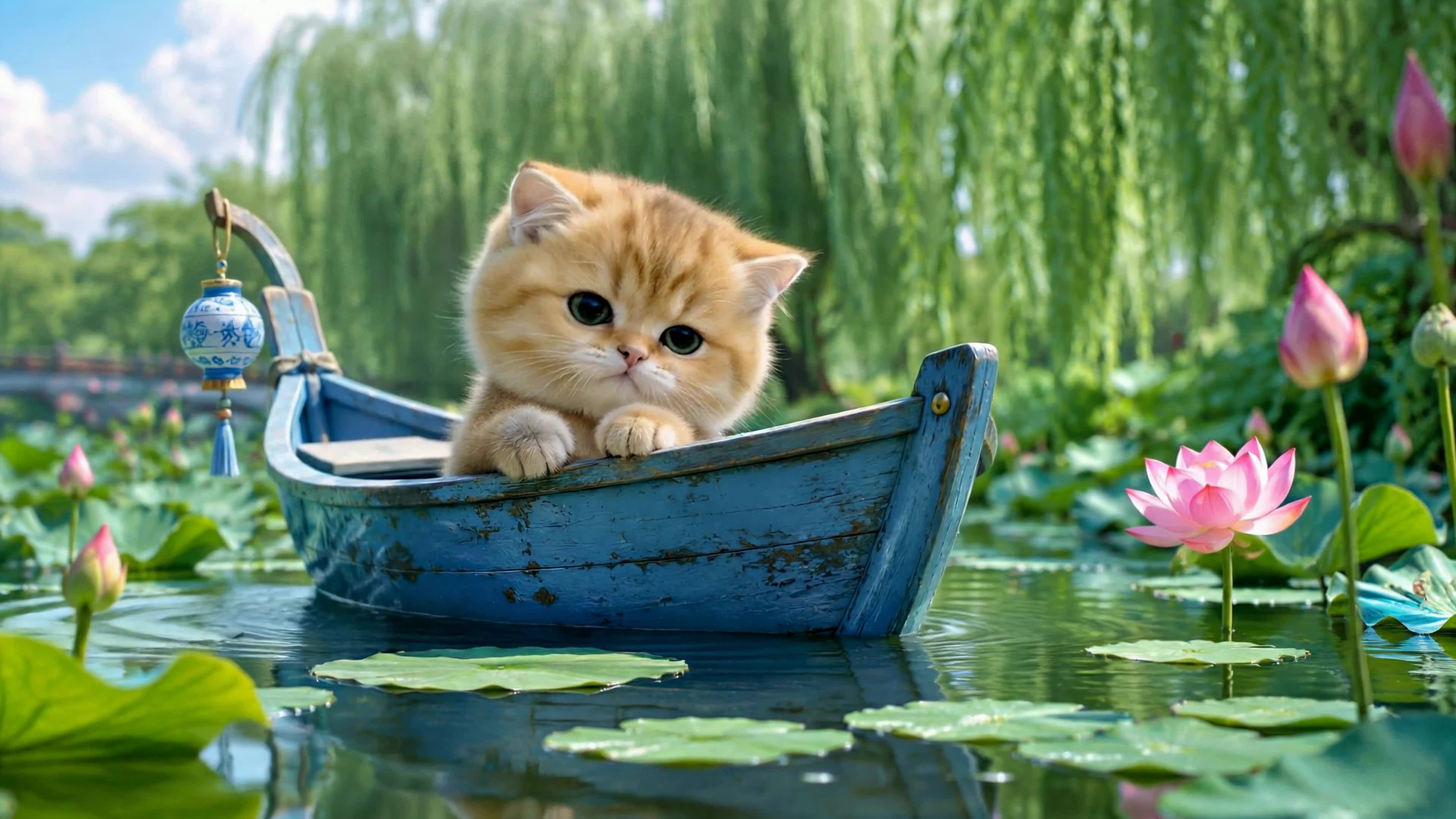 荷塘泛舟萌橘猫