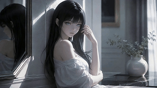 静谧窗边的黑发少女