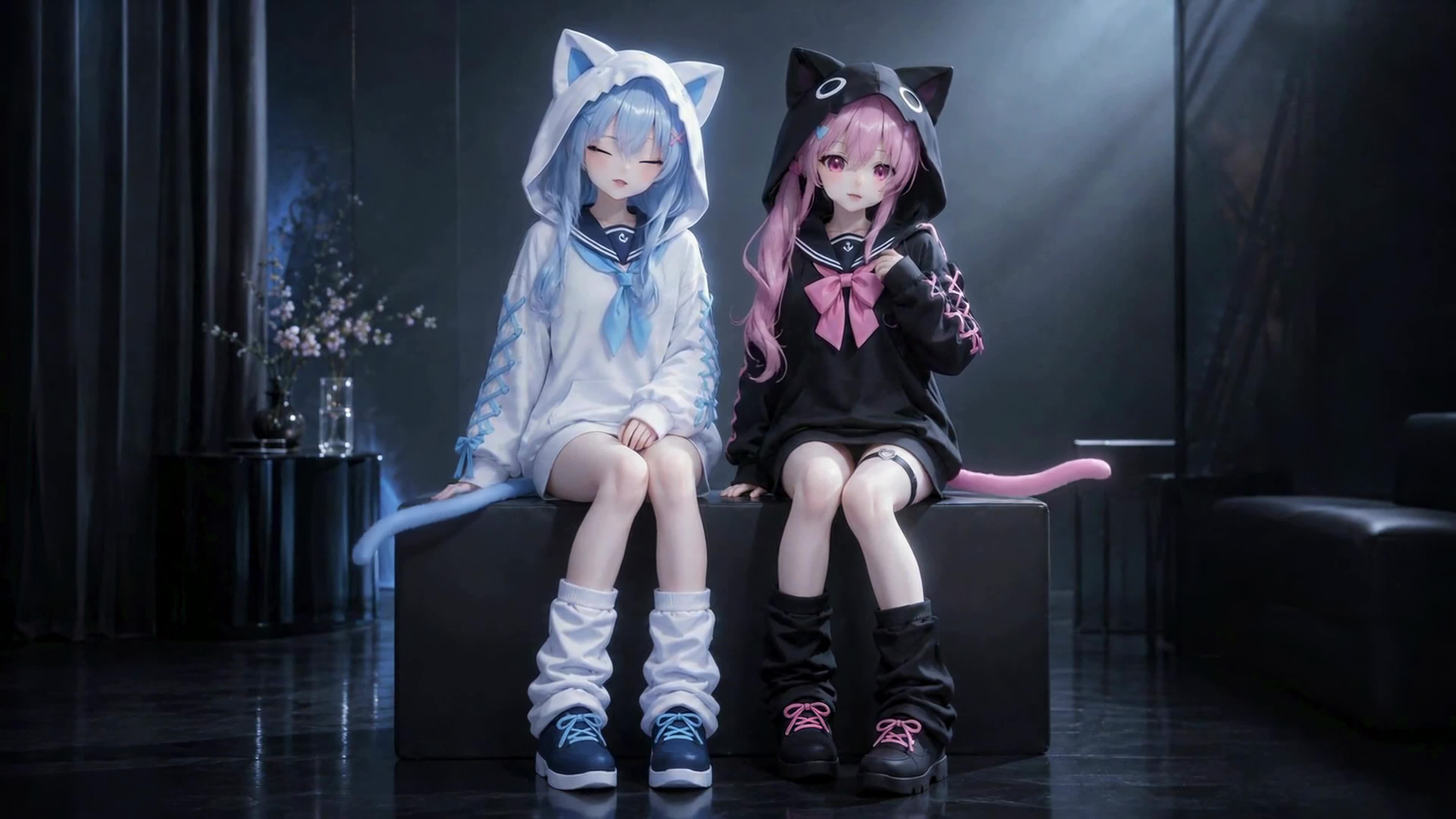 暗室中的猫耳双生少女