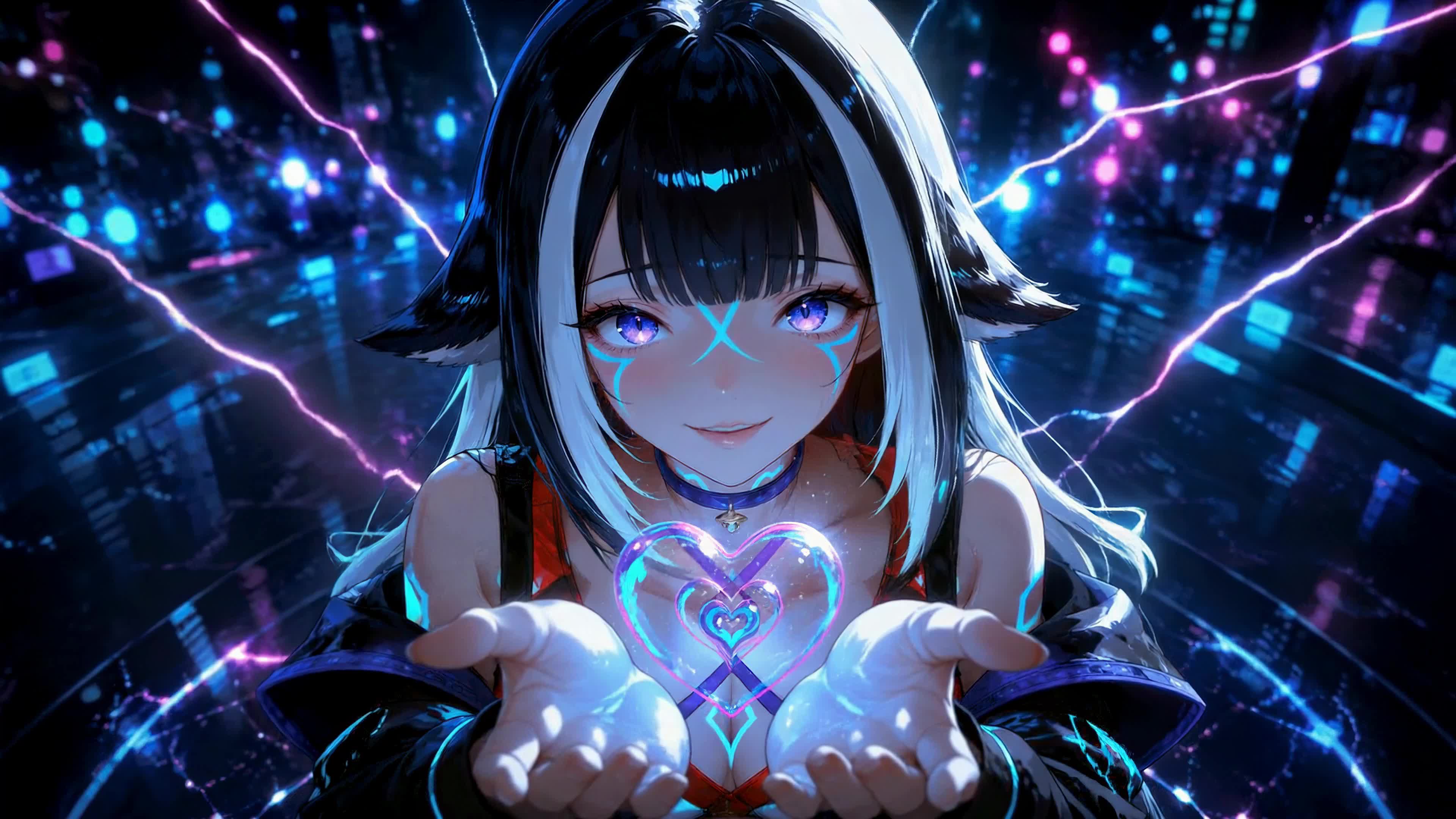 霓虹兽耳少女捧心