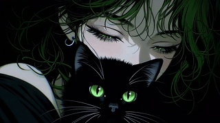 绿眸女孩与黑猫