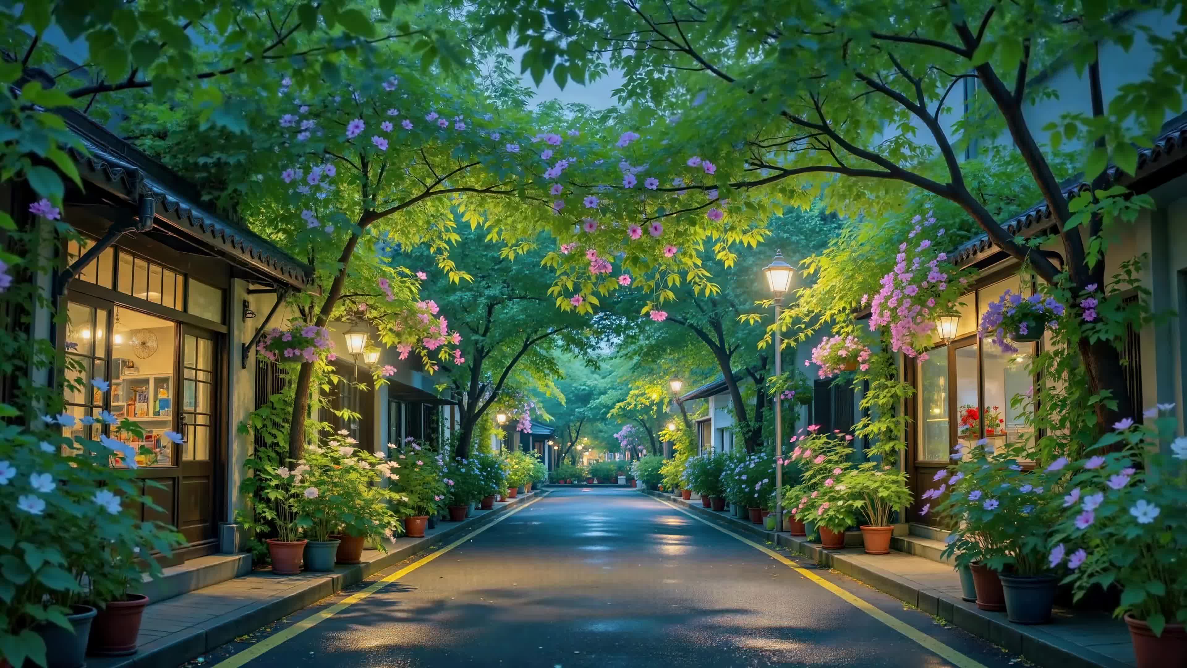 暮色花开静谧小巷