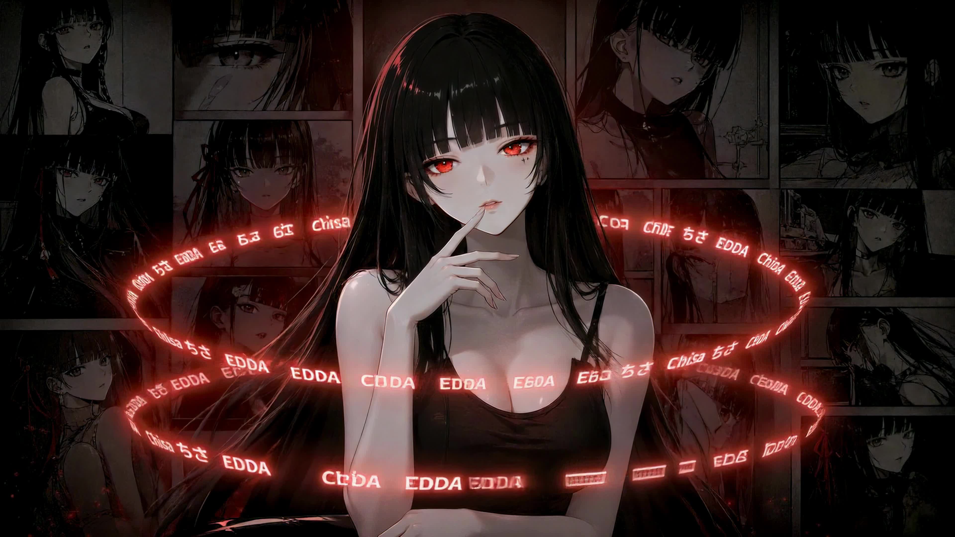 暗红眼眸黑发冷飒少女