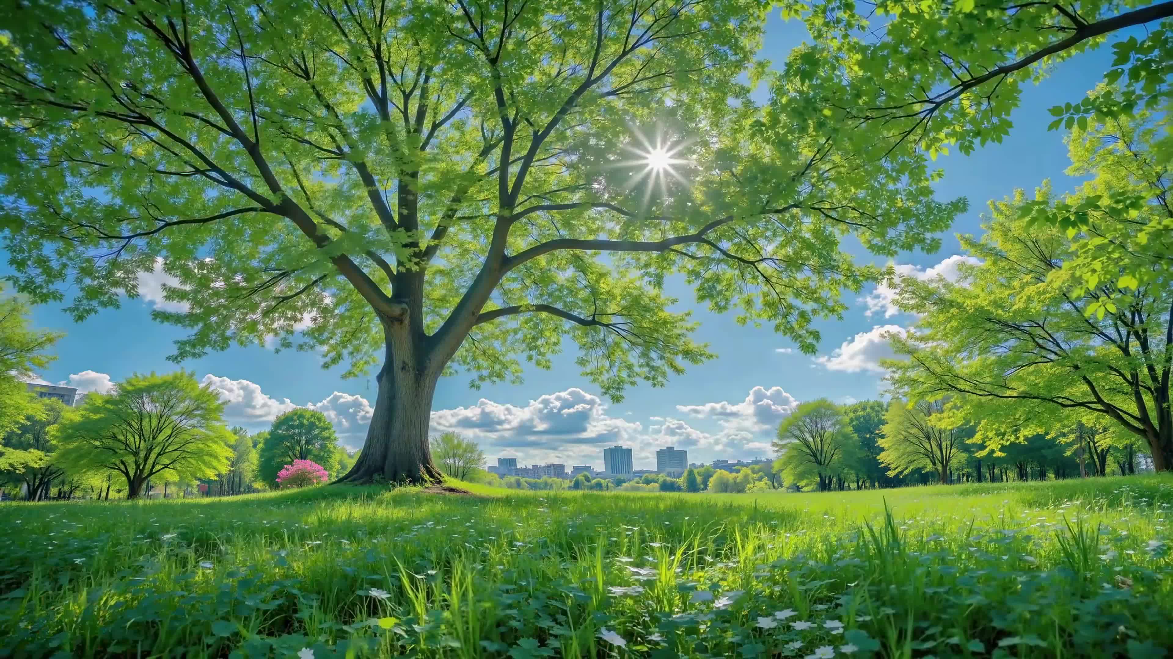 春日绿野大树风景
