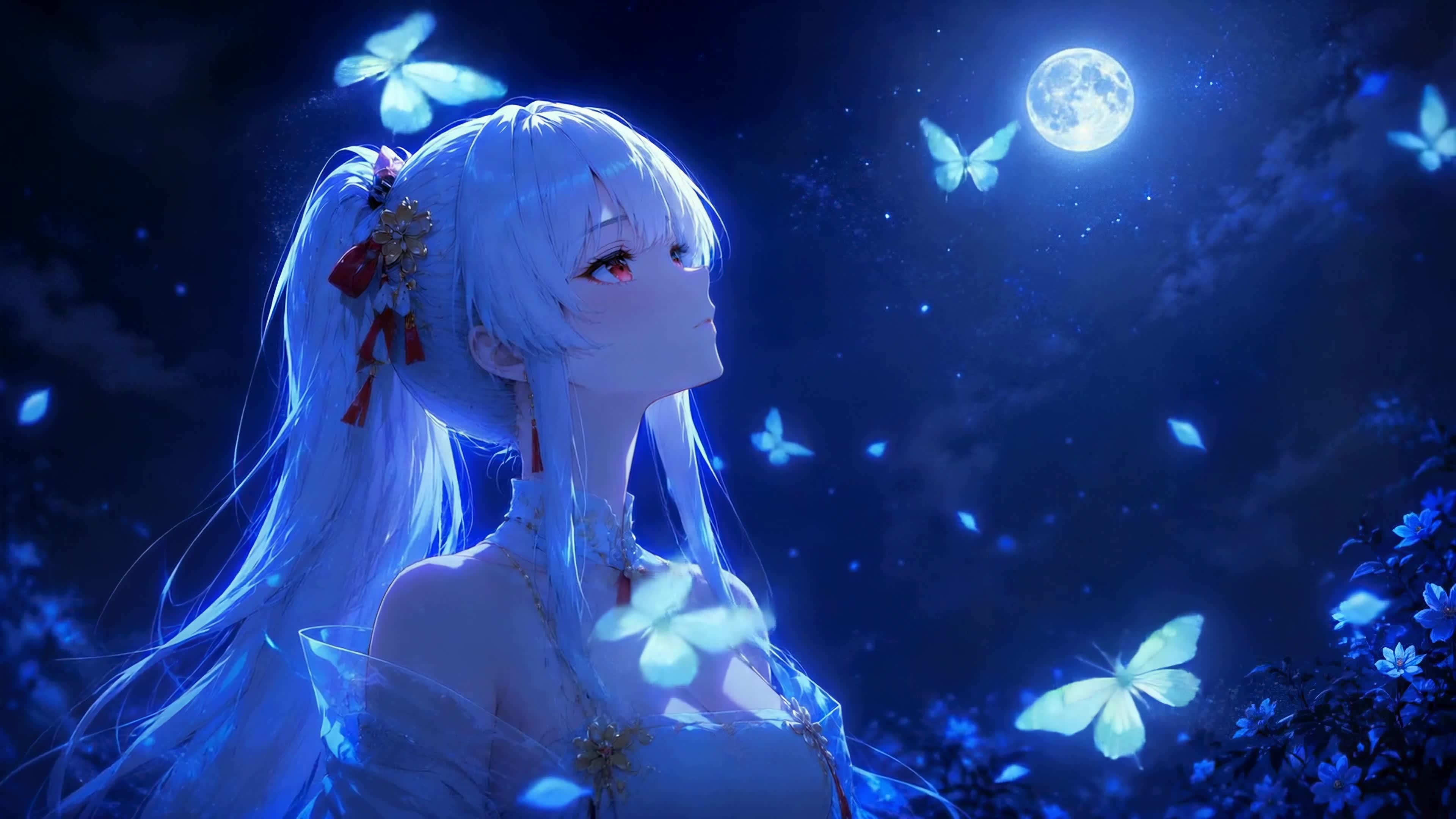 月下白发少女
