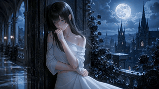 月夜回廊白衣少女