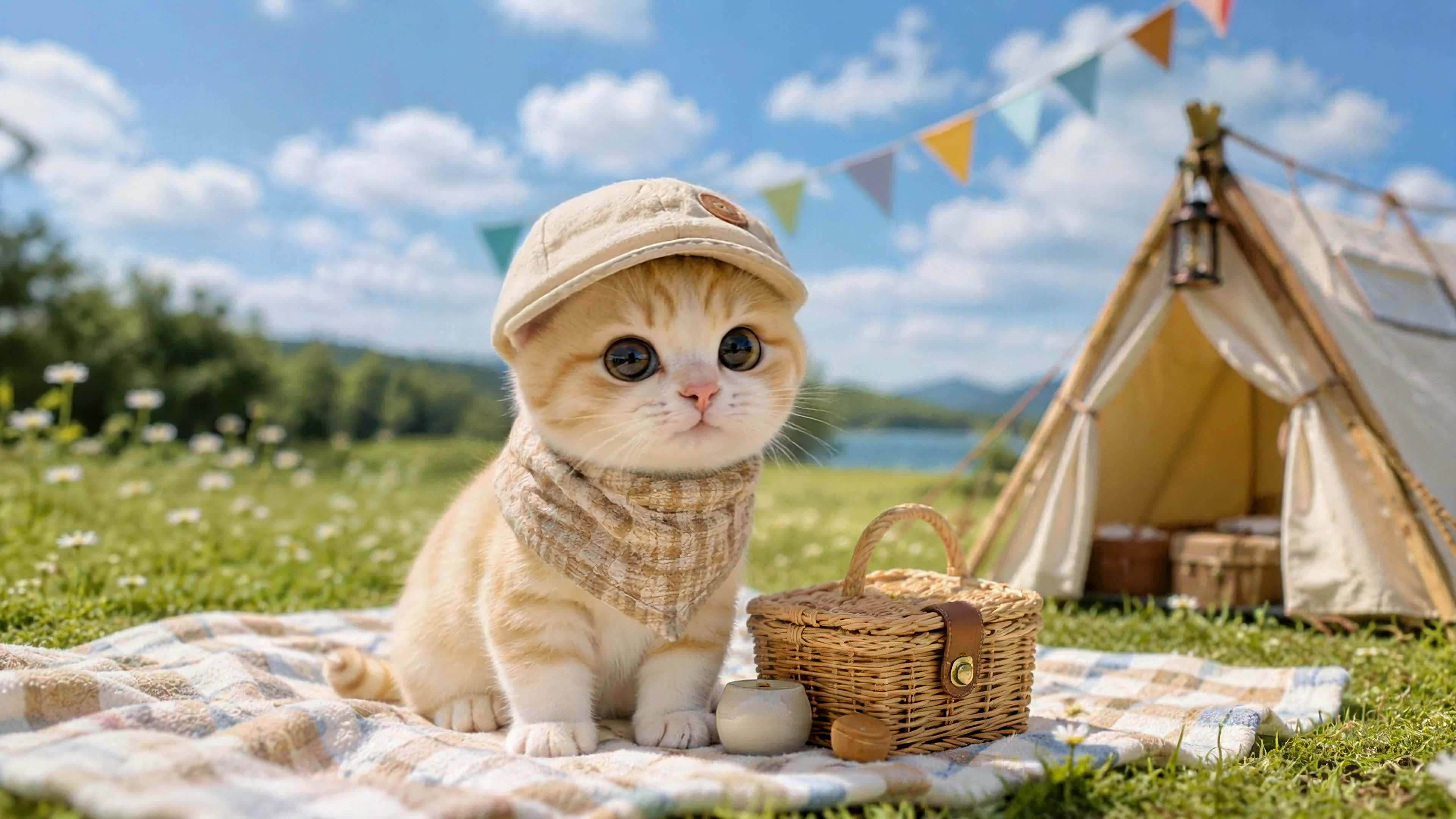 郊外野餐的小奶猫