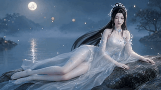 月夜湖畔轻纱美人