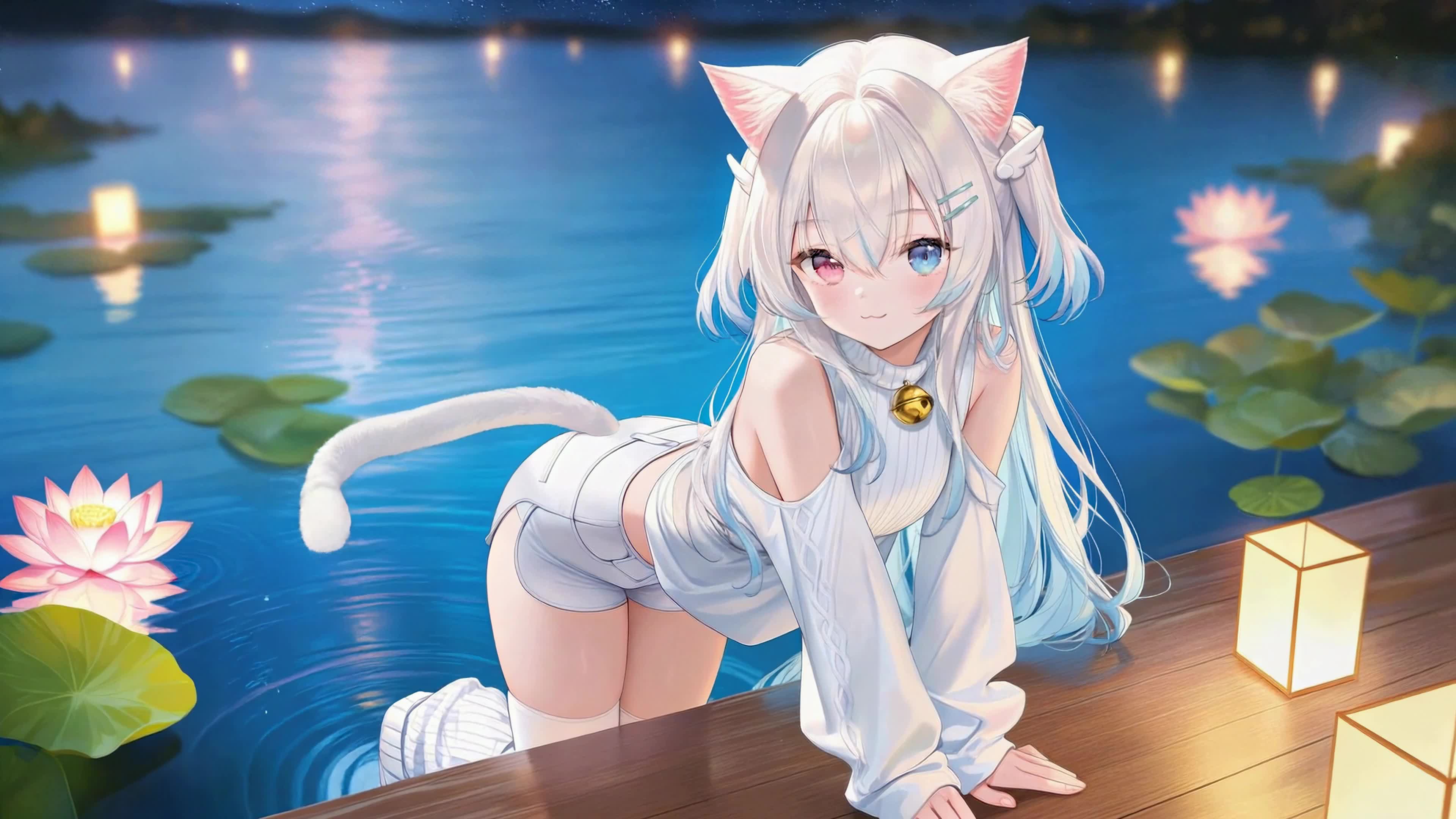 月夜湖畔猫耳少女